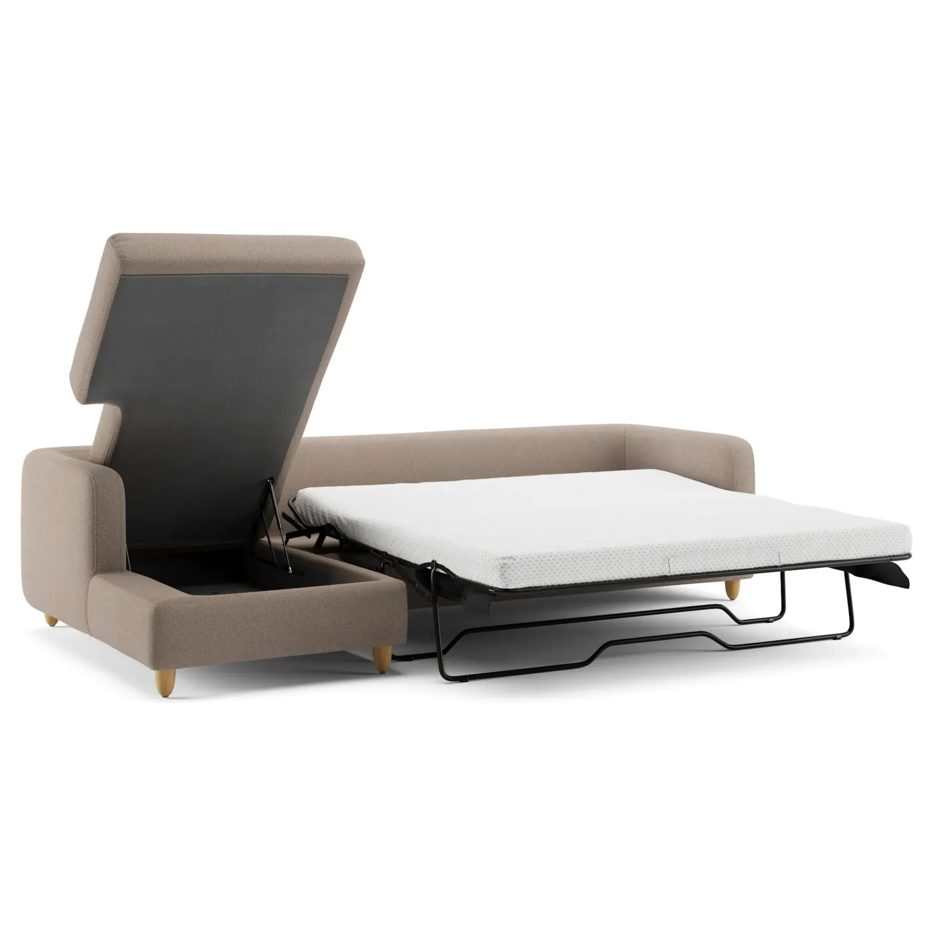 Vati 114" Left Storage Sleeper Sectional - Sandstone Wool Bouclé