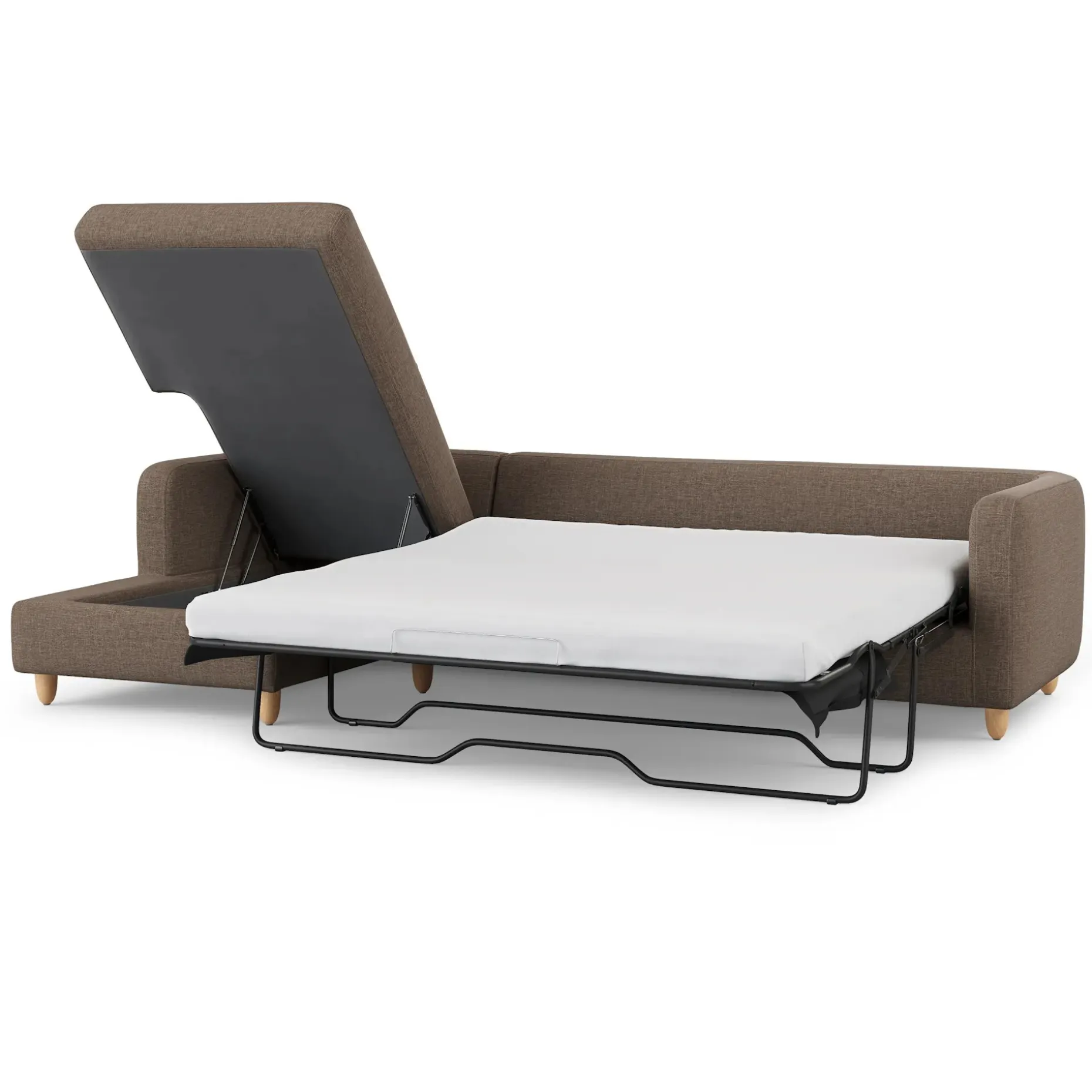 Vati 114" Left Storage Sleeper Sectional - Natural Oak and Buckler Brown