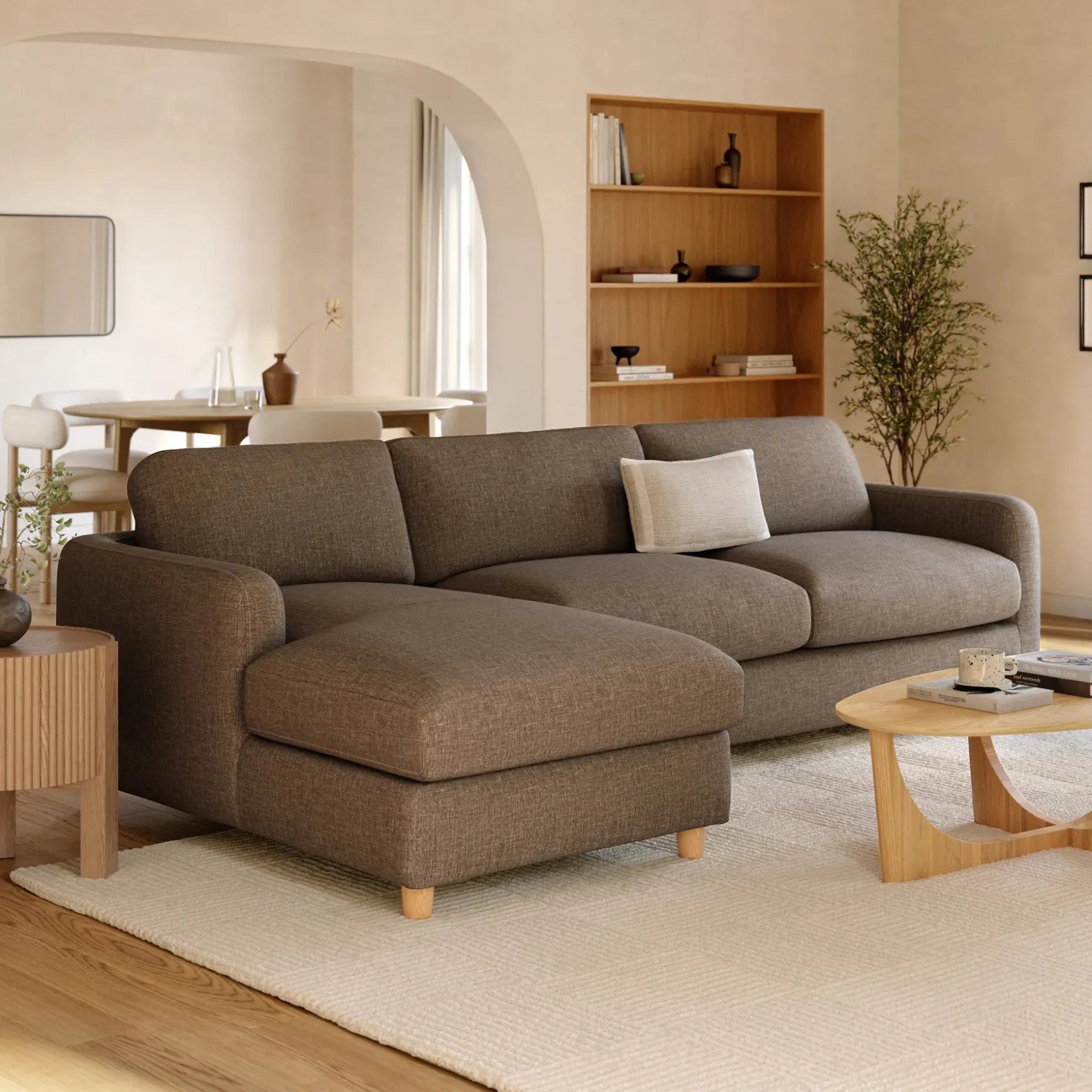 Vati 114" Left Storage Sleeper Sectional - Natural Oak and Buckler Brown