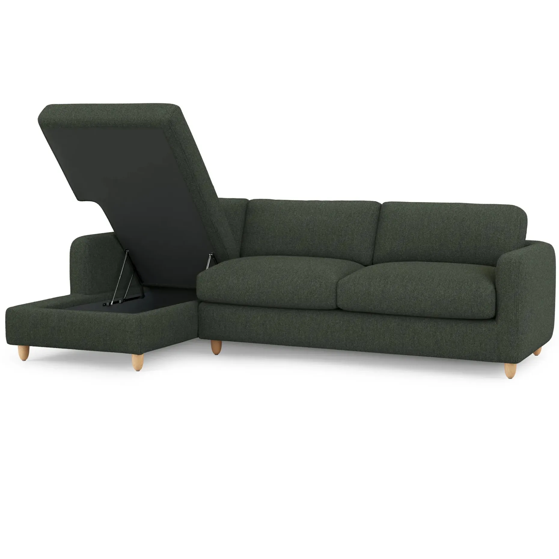 Vati 114" Left Storage Sleeper Sectional - Natural Oak and Green Wool Bouclé