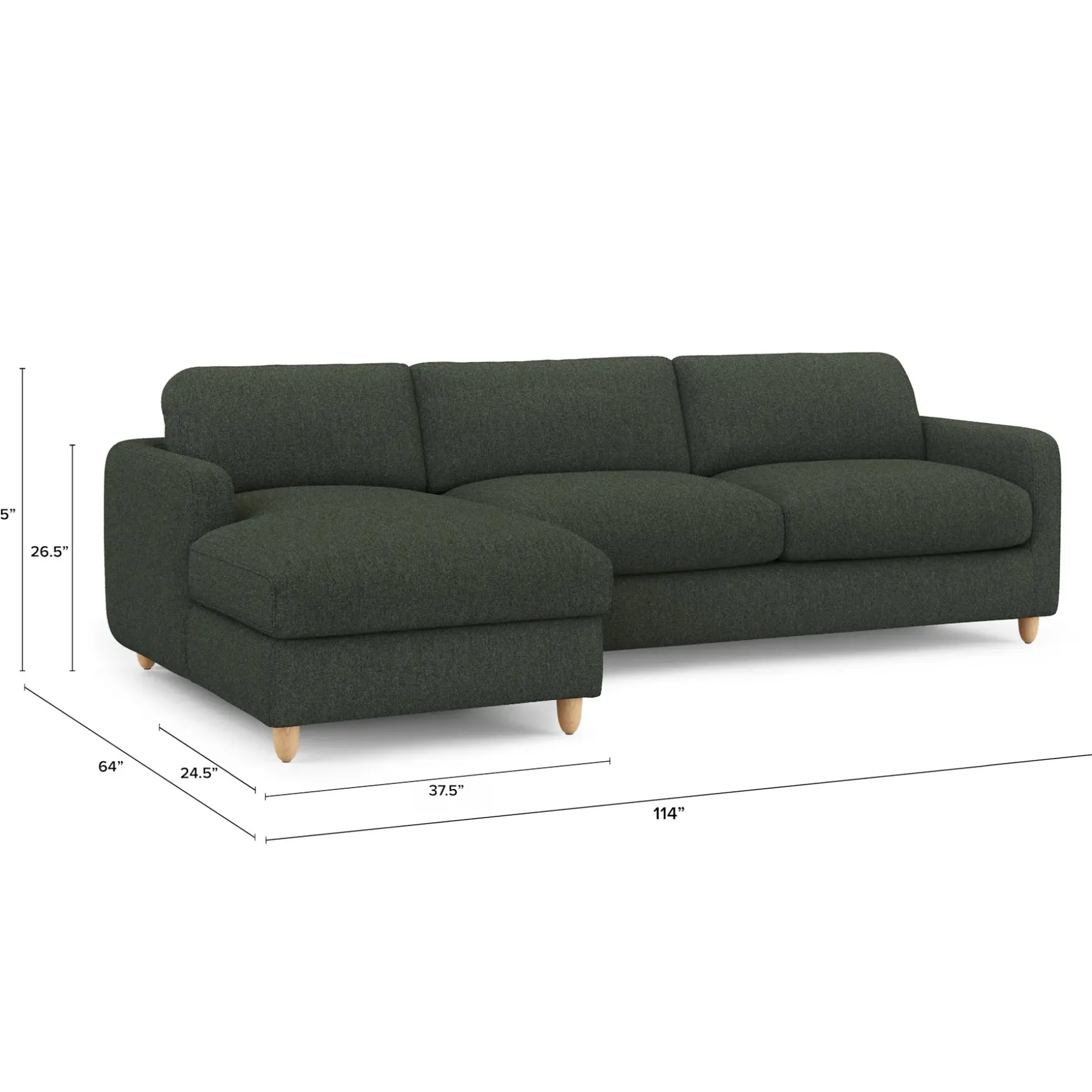 Vati 114" Left Storage Sleeper Sectional - Natural Oak and Green Wool Bouclé
