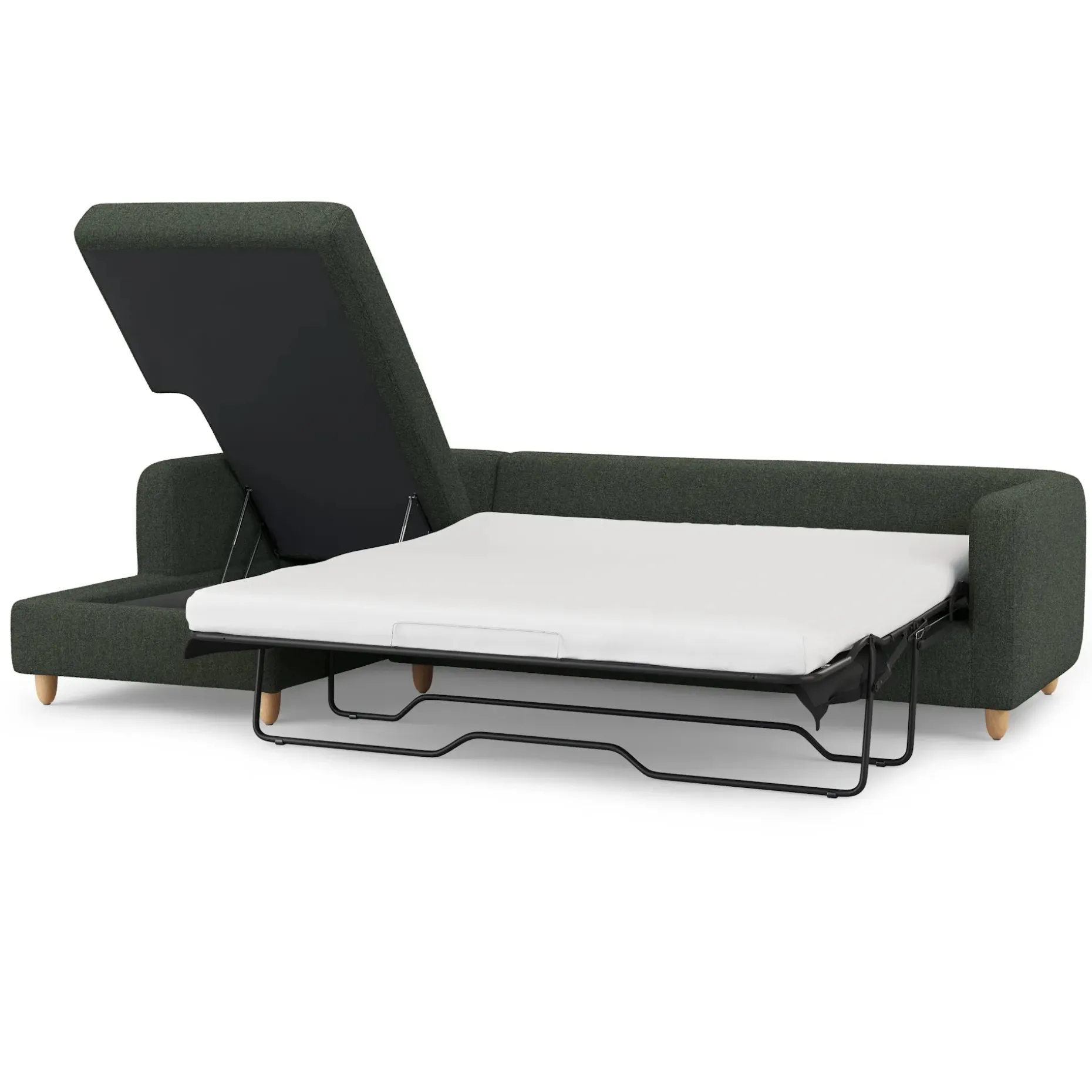 Vati 114" Left Storage Sleeper Sectional - Natural Oak and Green Wool Bouclé