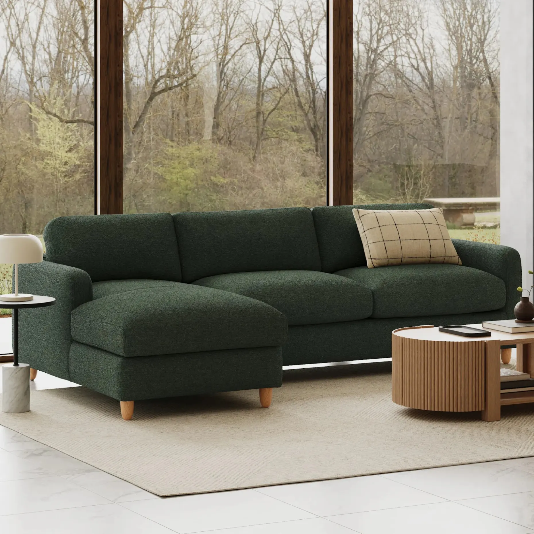 Vati 114" Left Storage Sleeper Sectional - Natural Oak and Green Wool Bouclé
