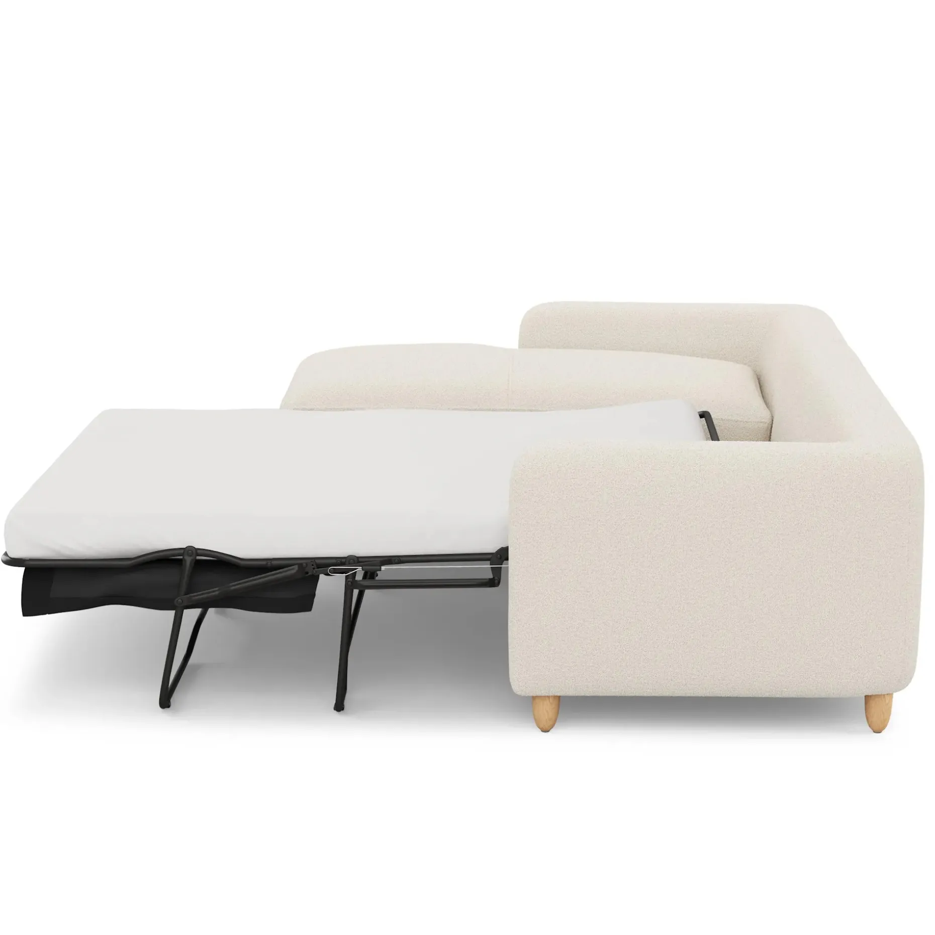 Vati 114" Left Storage Sleeper Sectional - Natural Oak and Ivory Wool Bouclé