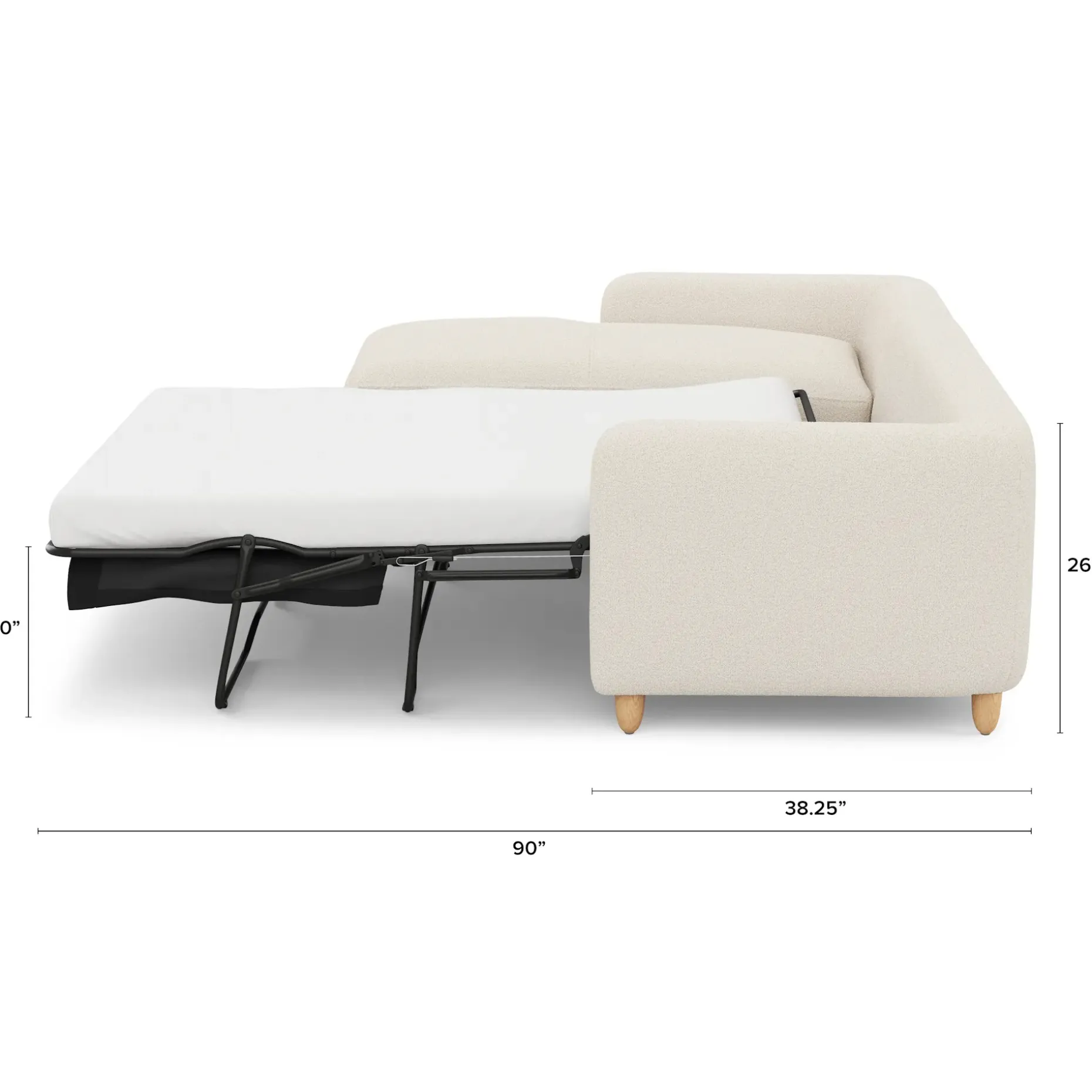 Vati 114" Left Storage Sleeper Sectional - Natural Oak and Ivory Wool Bouclé