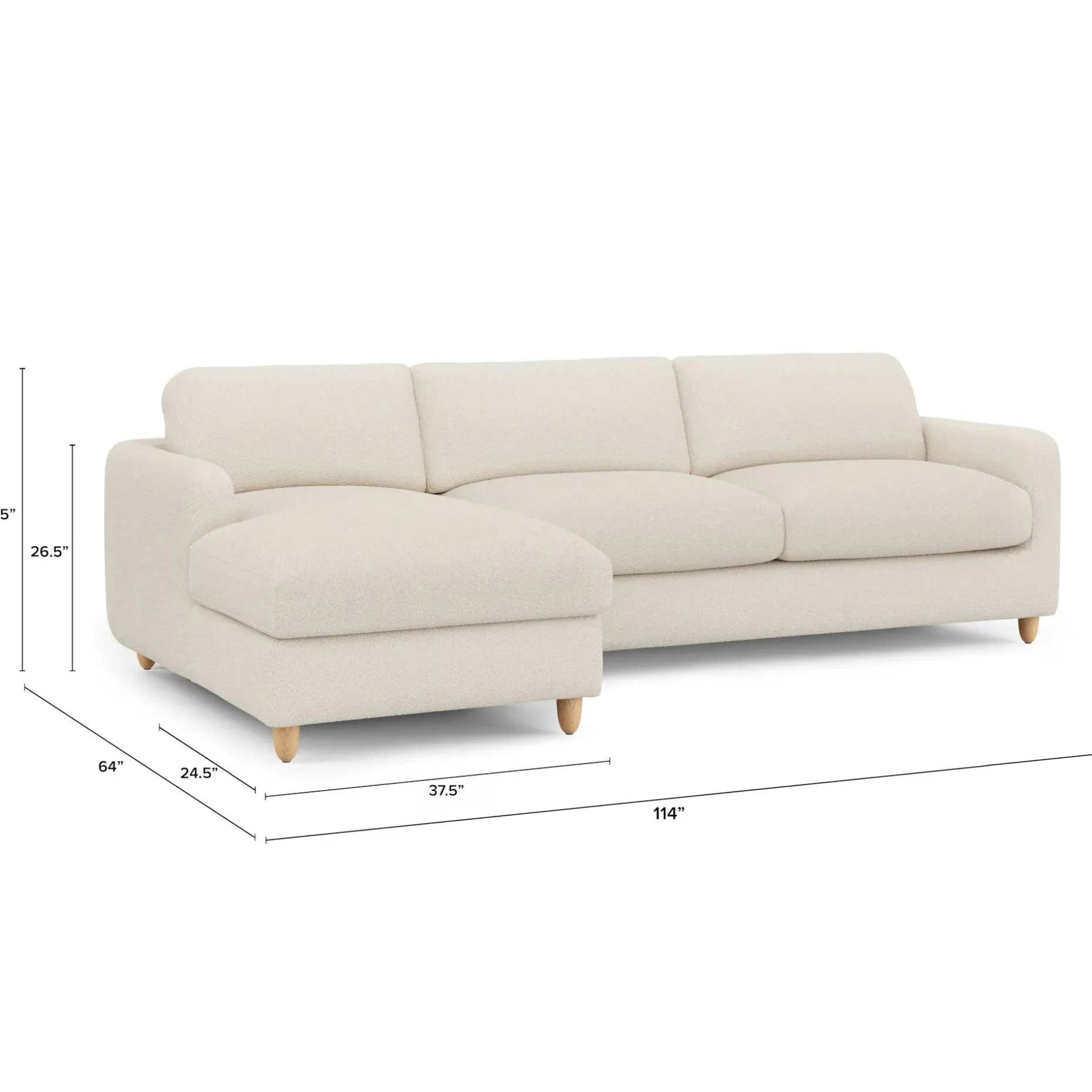Vati 114" Left Storage Sleeper Sectional - Natural Oak and Ivory Wool Bouclé