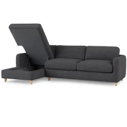 Vati 114" Left Storage Sleeper Sectional - Natural Oak and Napa Charcoal