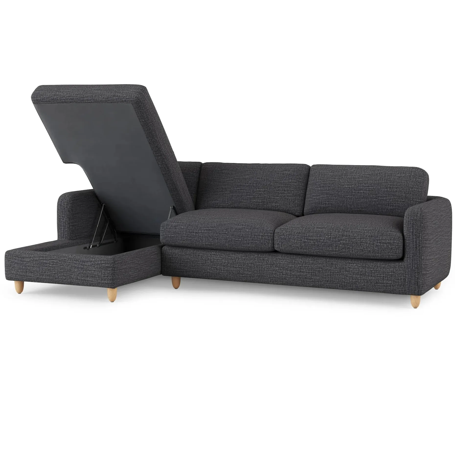 Vati 114" Left Storage Sleeper Sectional - Natural Oak and Napa Charcoal
