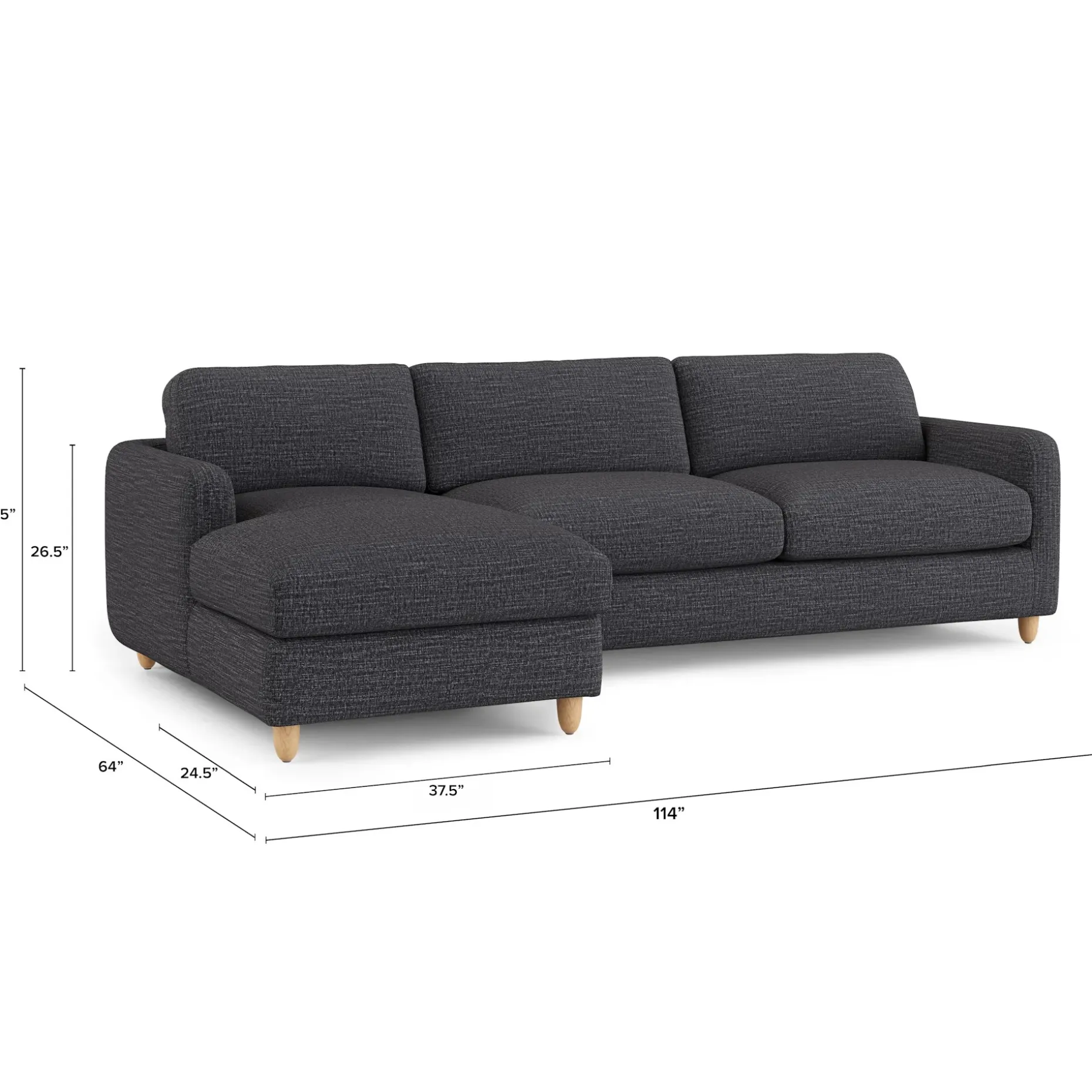 Vati 114" Left Storage Sleeper Sectional - Natural Oak and Napa Charcoal