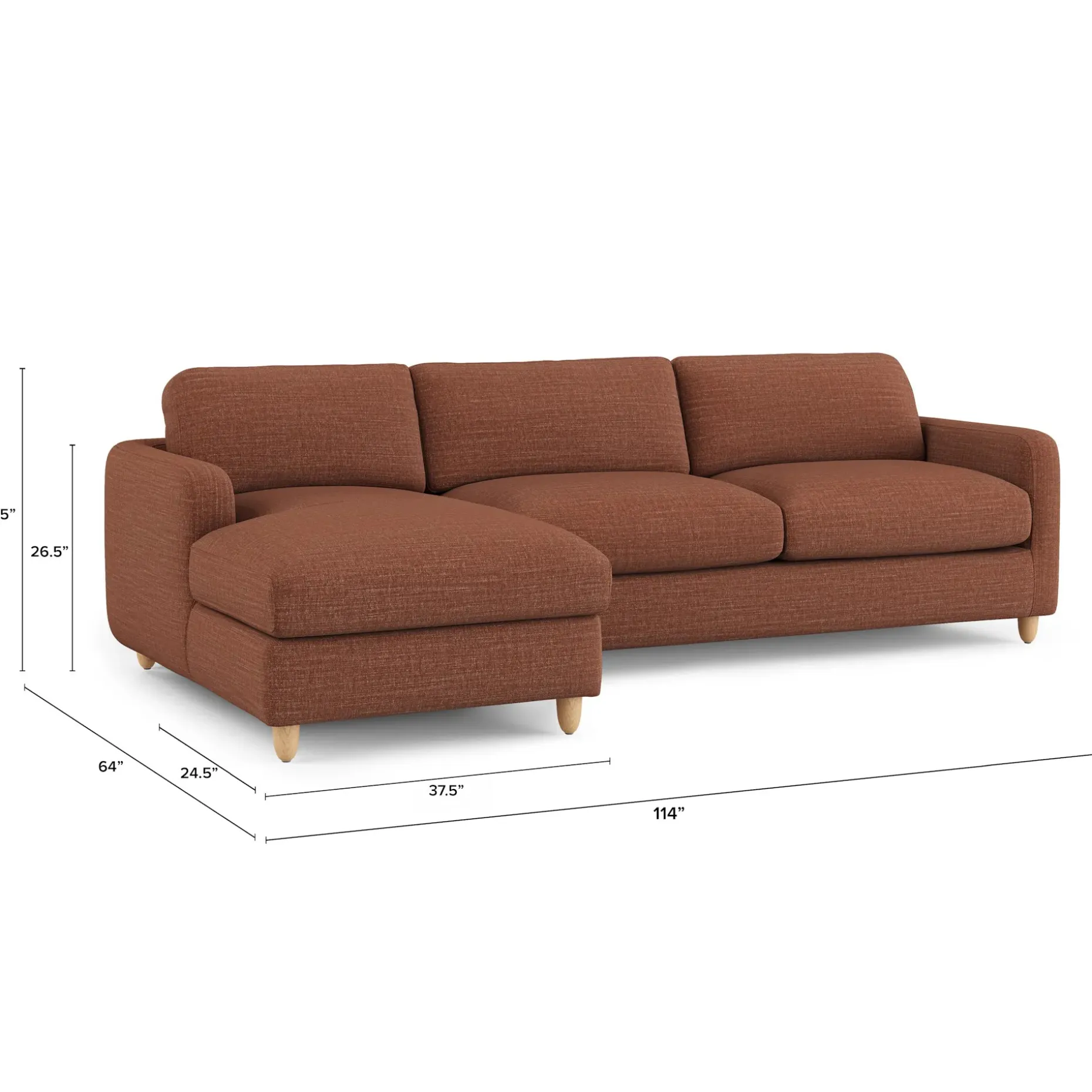 Vati 114" Left Storage Sleeper Sectional - Natural Oak and Napa Rust