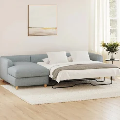 Vati 114" Left Storage Sleeper Sectional - Natural Oak and Silver Light Blue