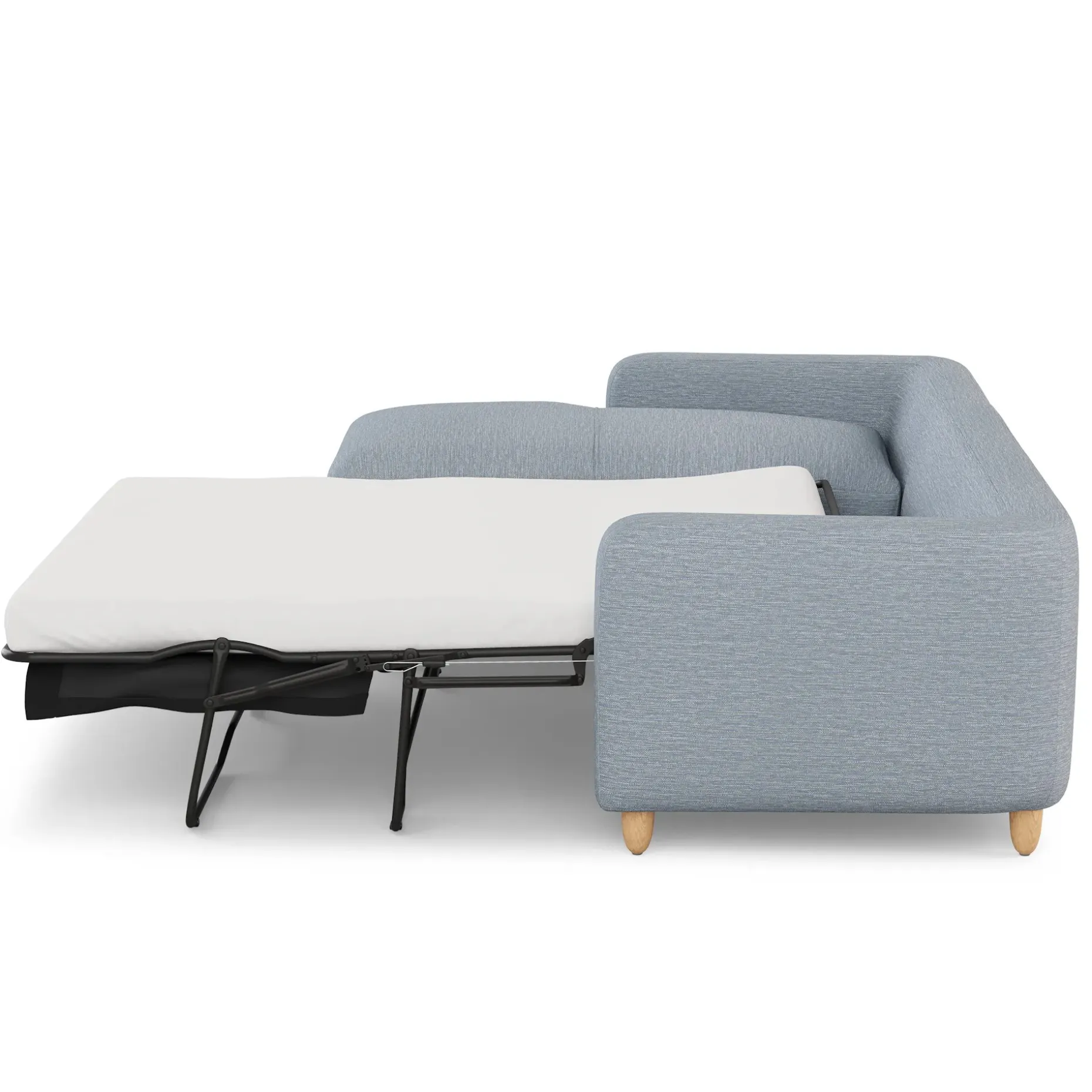 Vati 114" Left Storage Sleeper Sectional - Natural Oak and Silver Light Blue