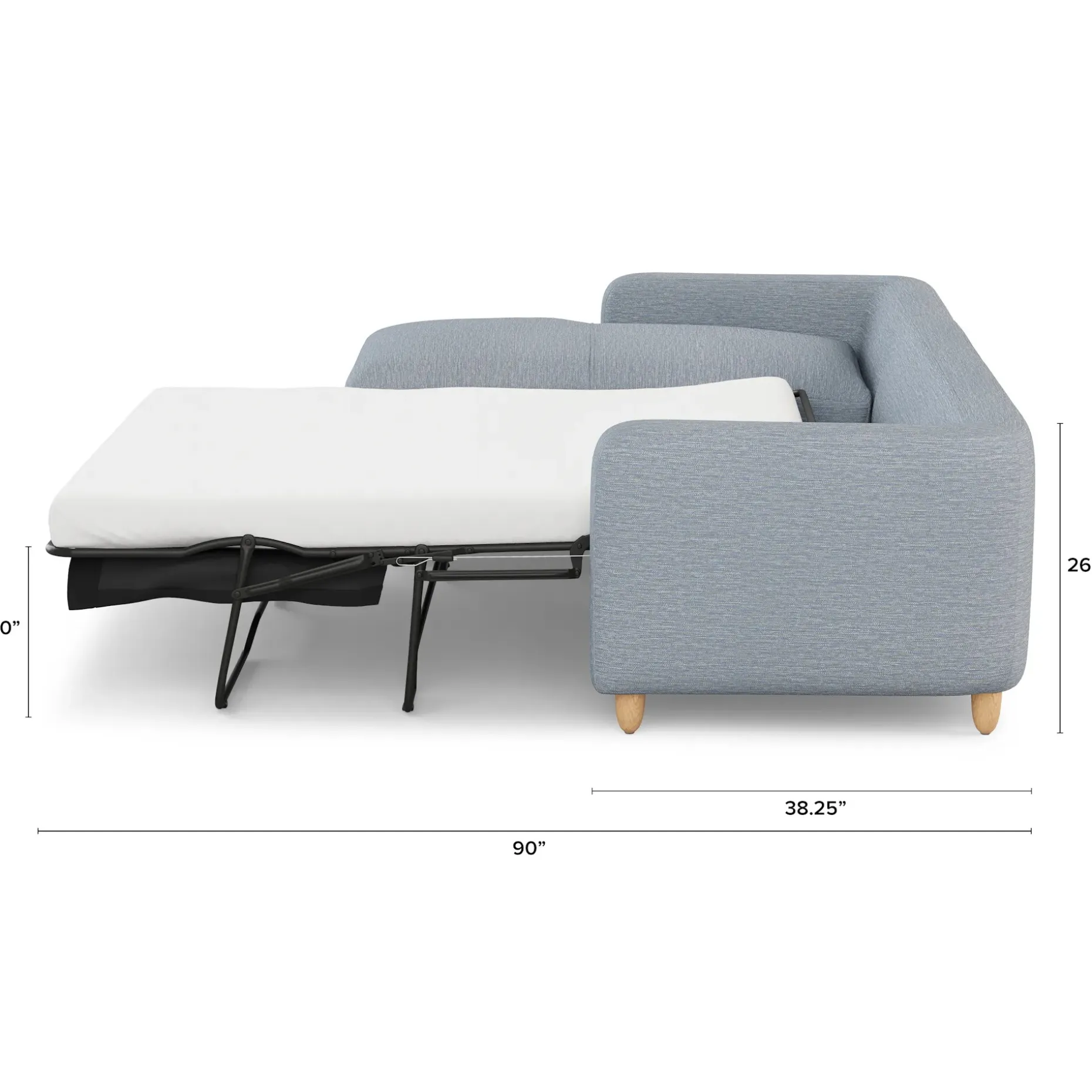 Vati 114" Left Storage Sleeper Sectional - Natural Oak and Silver Light Blue