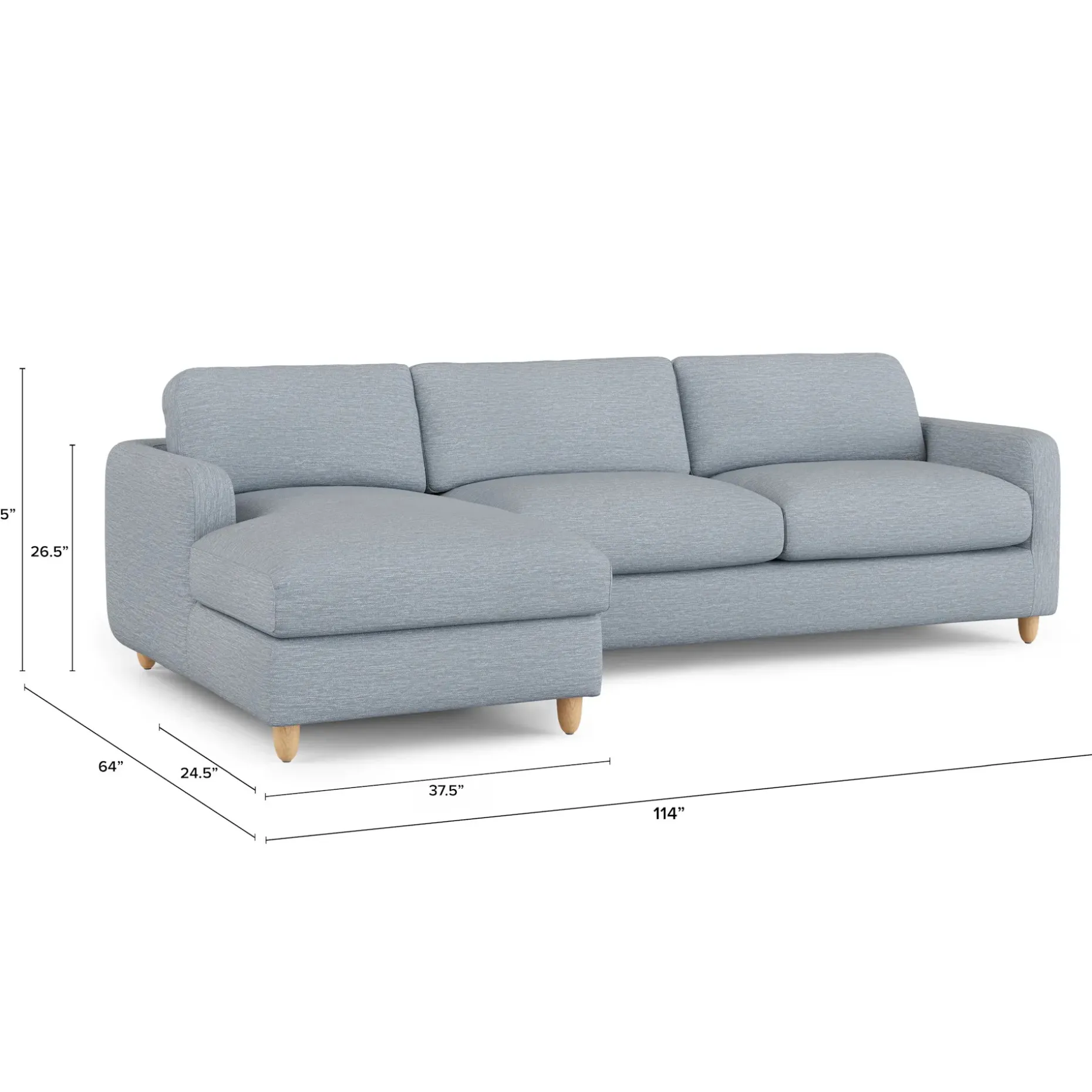 Vati 114" Left Storage Sleeper Sectional - Natural Oak and Silver Light Blue