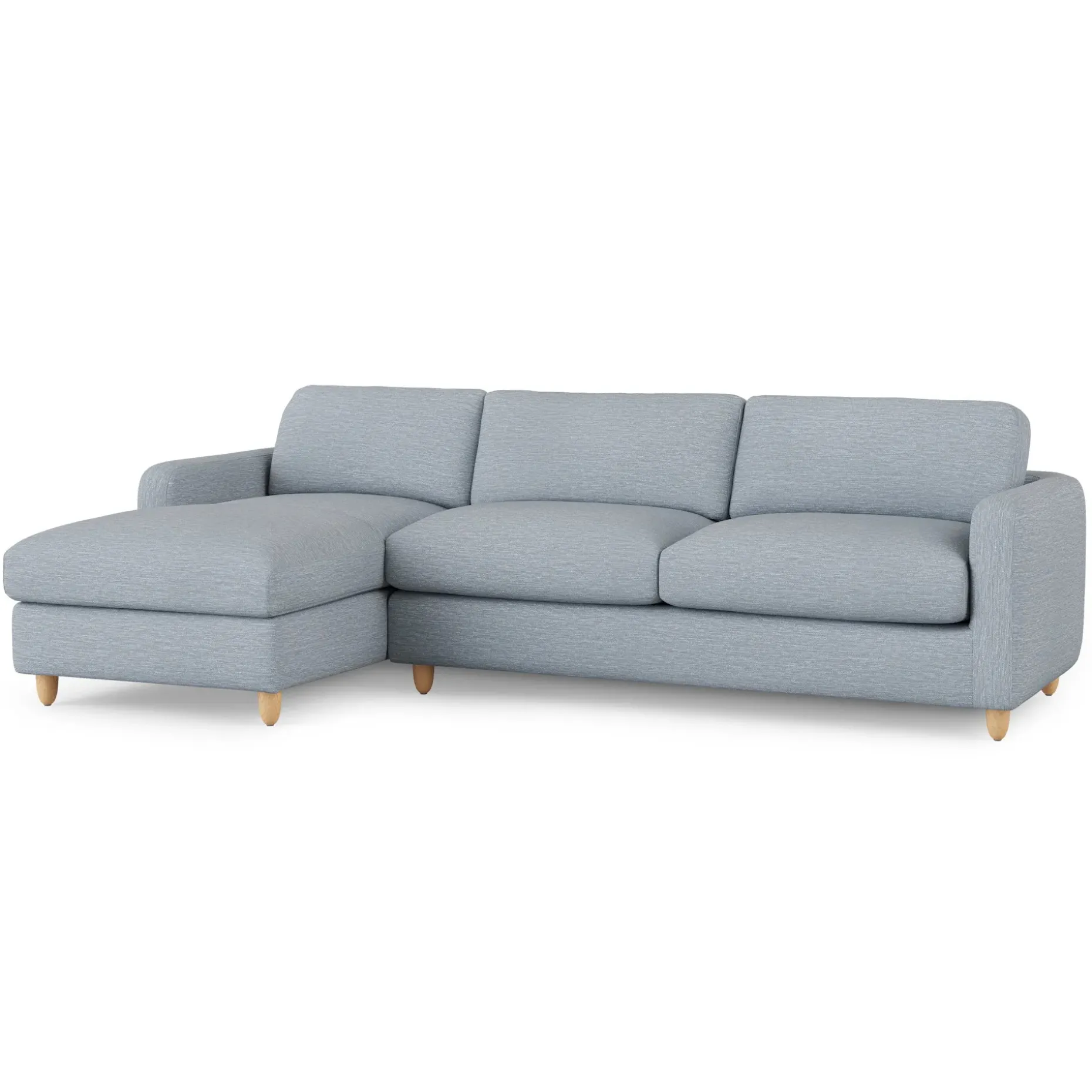 Vati 114" Left Storage Sleeper Sectional - Natural Oak and Silver Light Blue