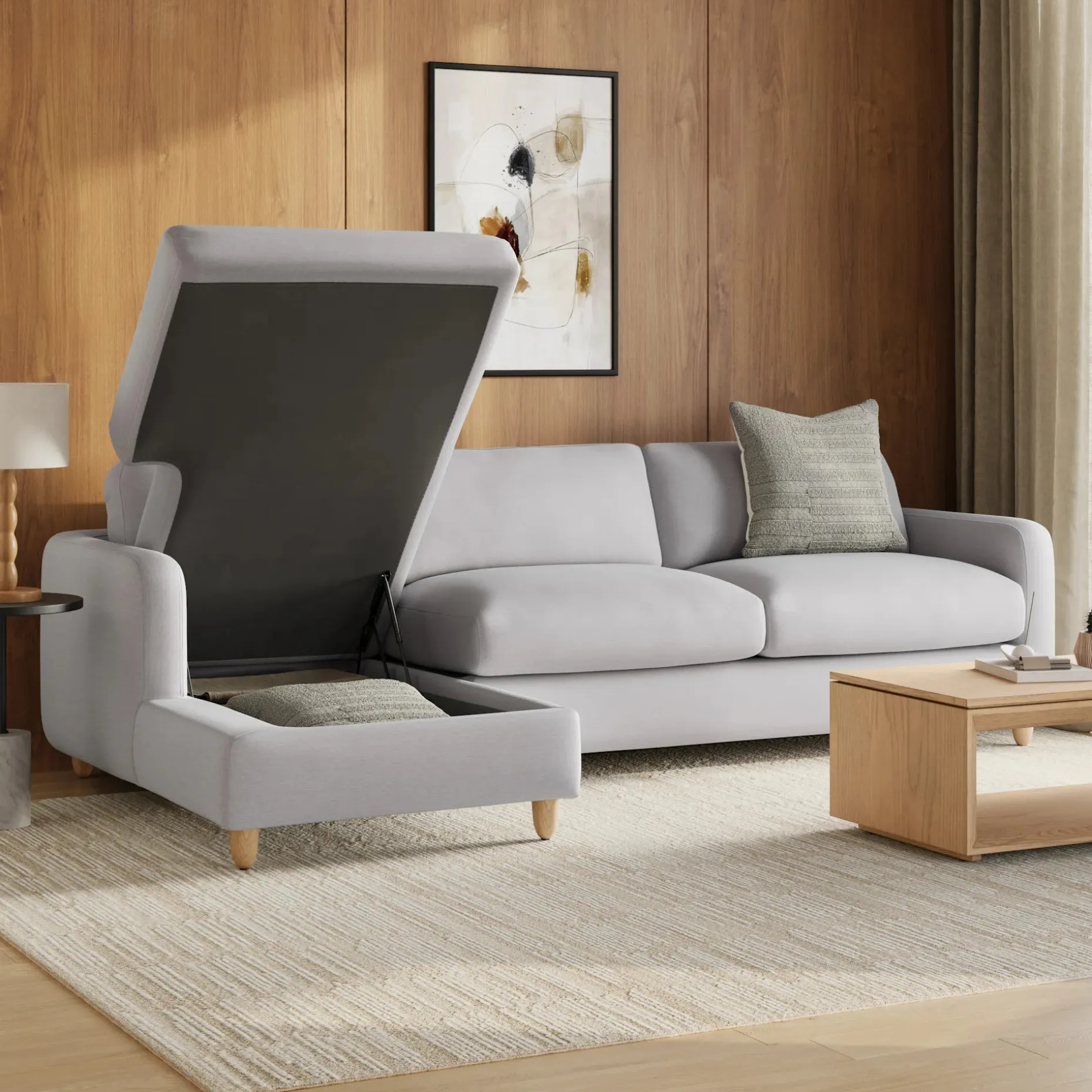 Vati 114" Left Storage Sleeper Sectional - Silver Ivory