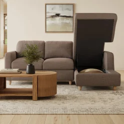 Vati 90.5" Right Storage Sectional - Natural Oak and Buckler Brown