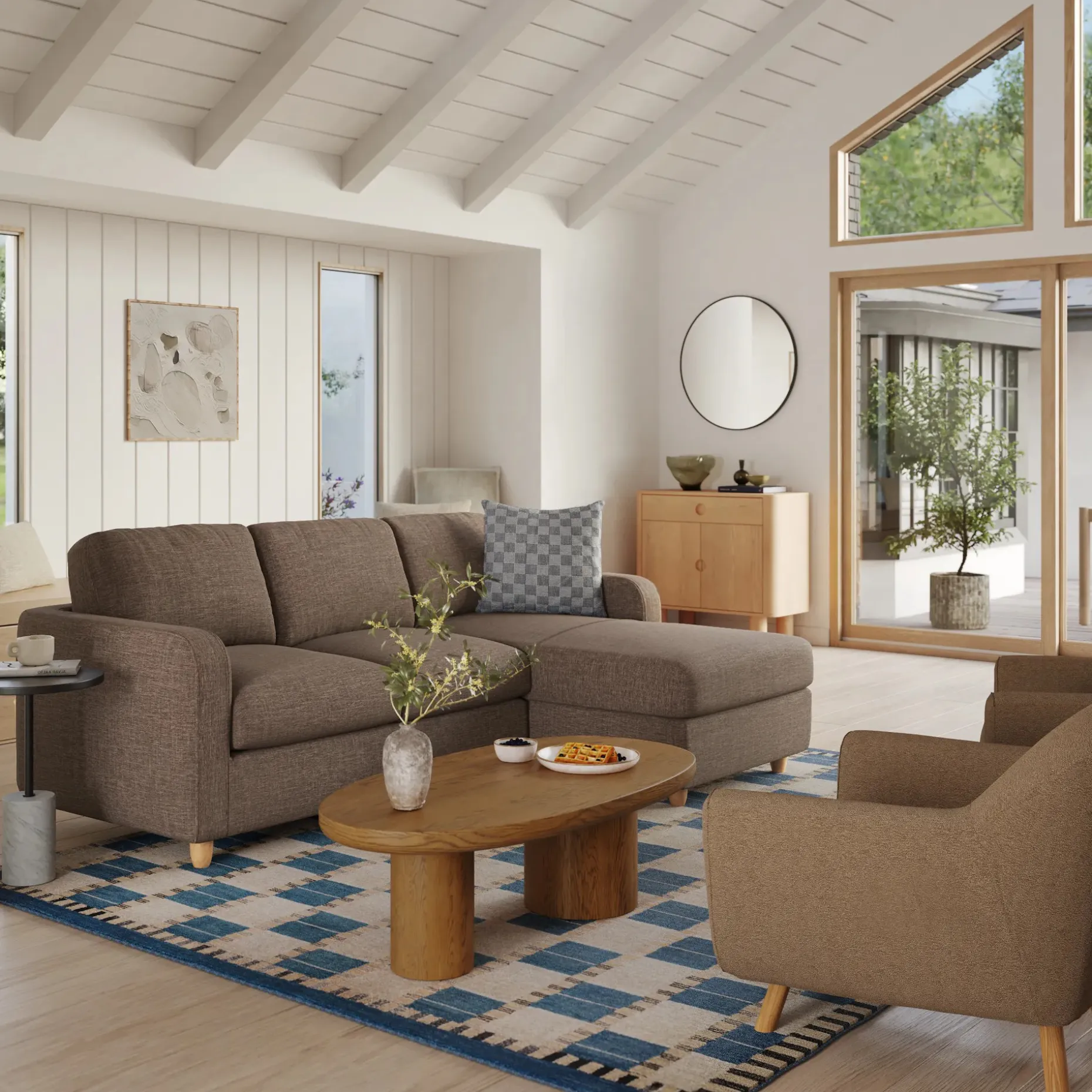 Vati 90.5" Right Storage Sectional - Natural Oak and Buckler Brown