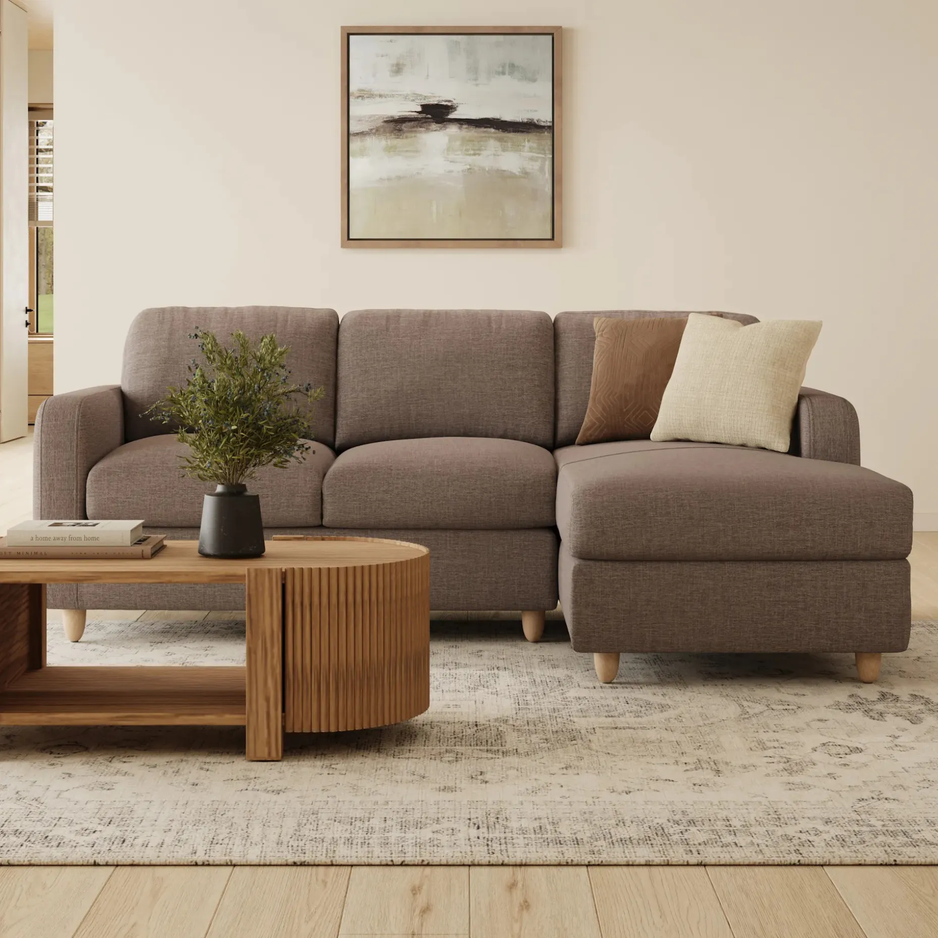 Vati 90.5" Right Storage Sectional - Natural Oak and Buckler Brown