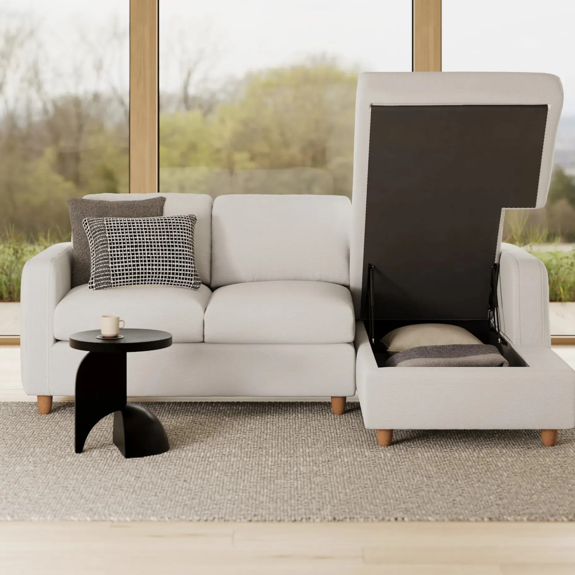 Vati 90.5" Right Storage Sectional - Natural Oak and Buckler Ivory