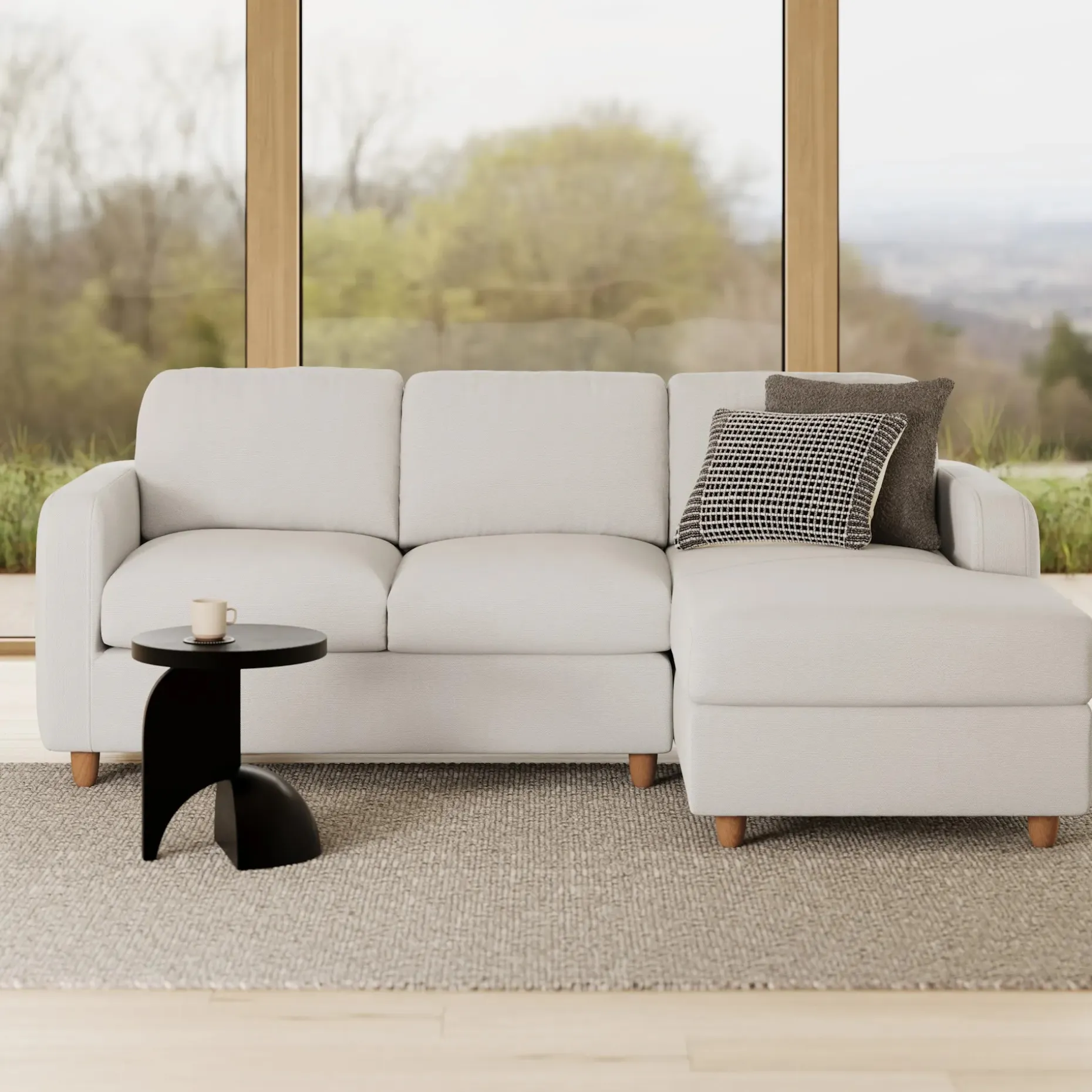 Vati 90.5" Right Storage Sectional - Natural Oak and Buckler Ivory