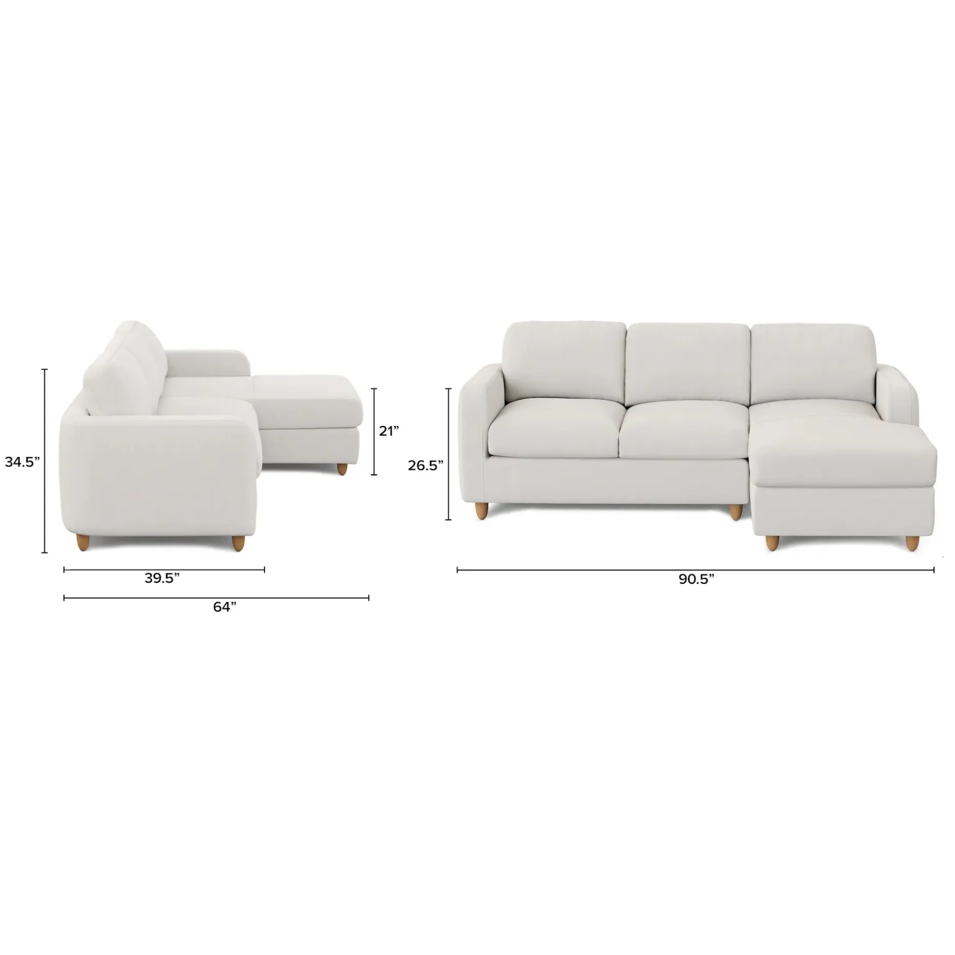 Vati 90.5" Right Storage Sectional - Natural Oak and Buckler Ivory
