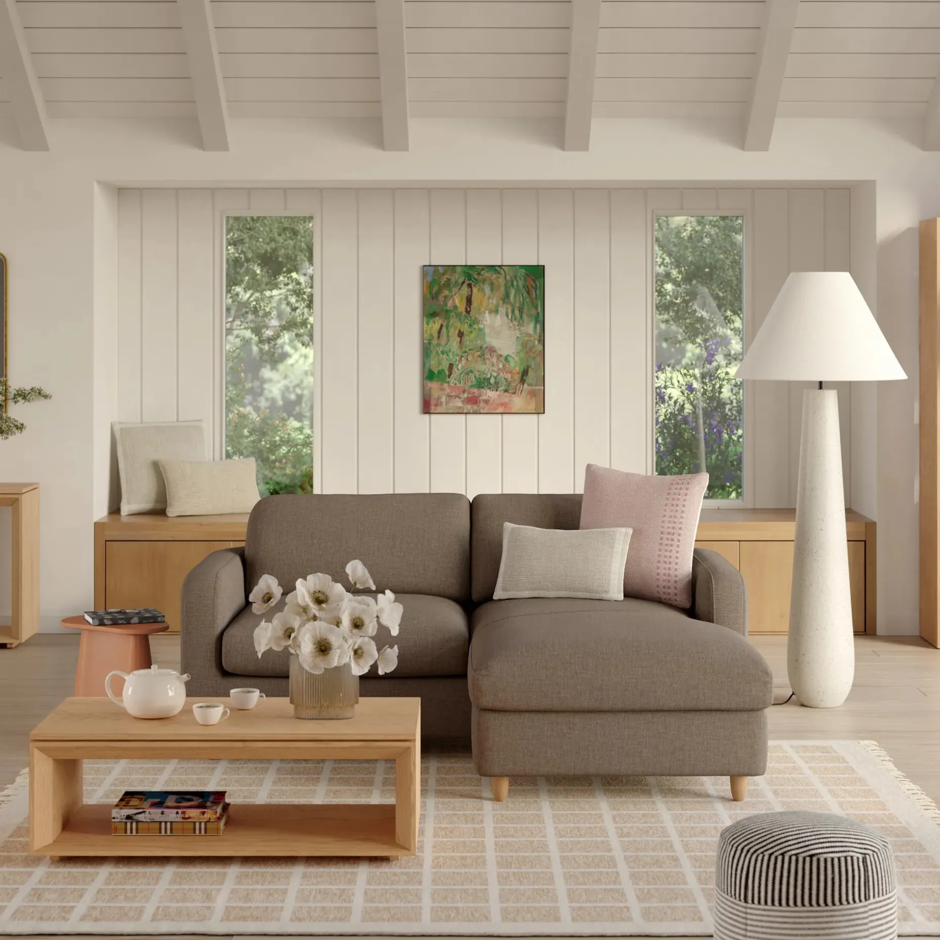 Vati 80" Right Storage Sectional - Natural Oak and Buckler Brown
