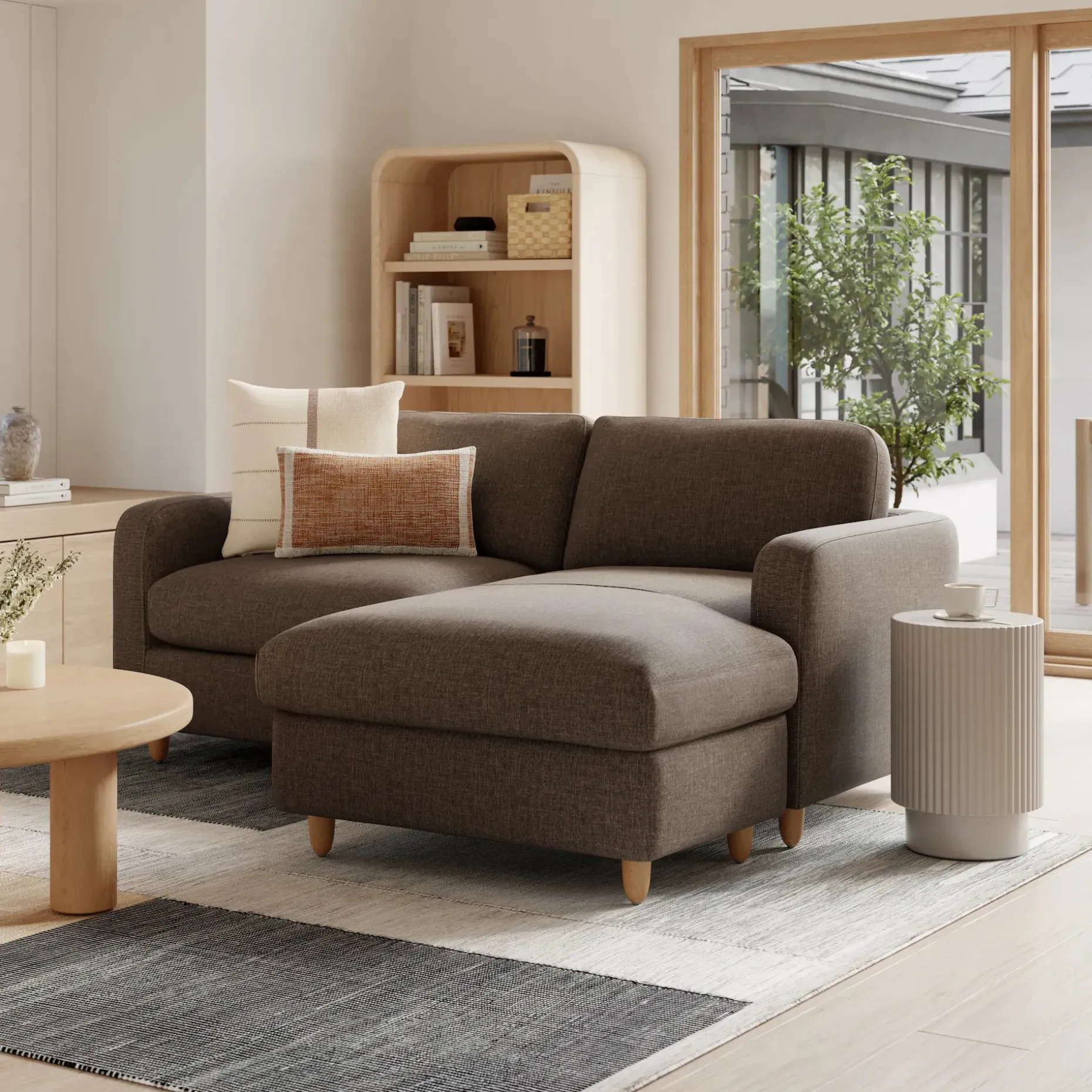 Vati 80" Right Storage Sectional - Natural Oak and Buckler Brown