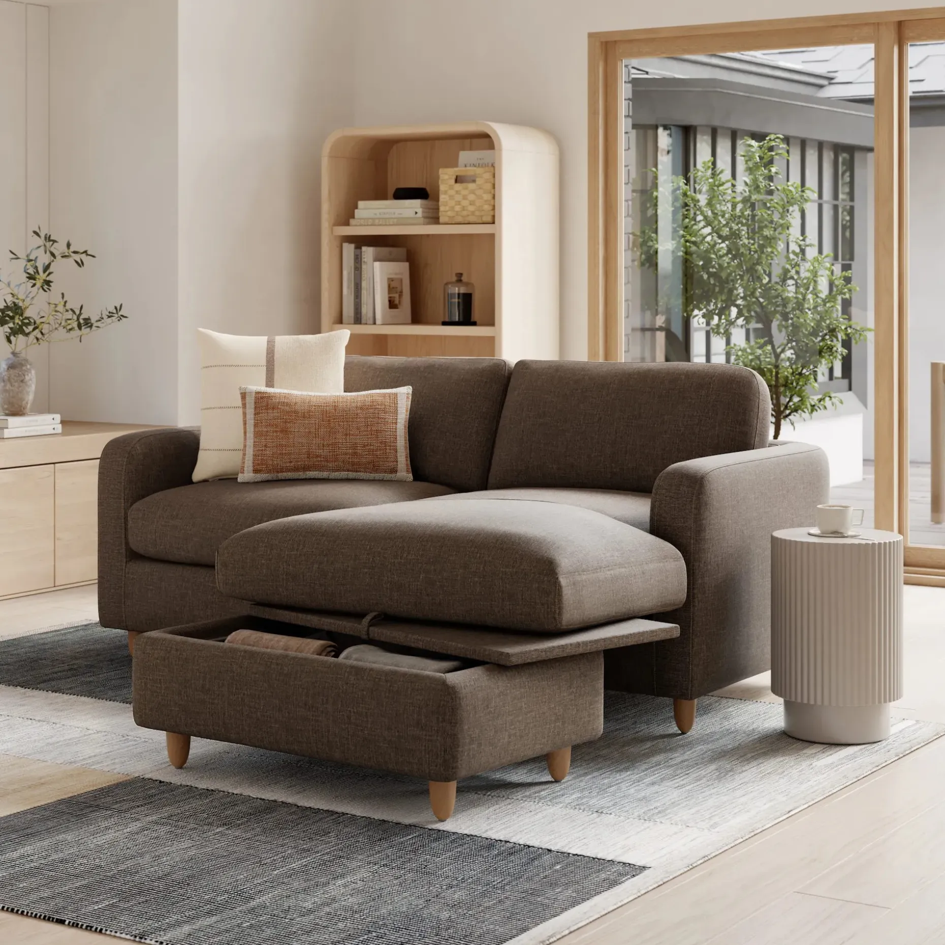 Vati 80" Right Storage Sectional - Natural Oak and Buckler Brown