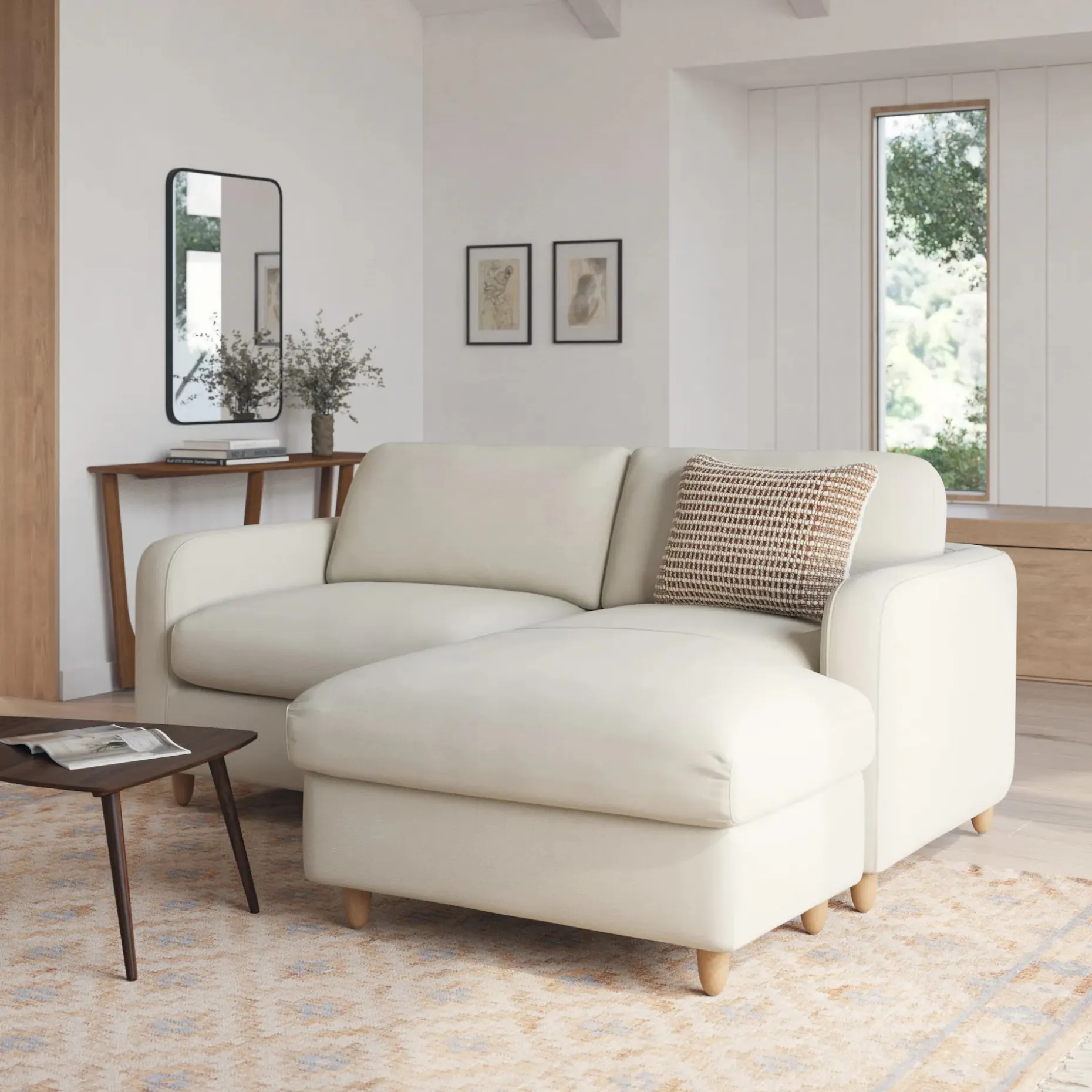 Vati 80" Right Storage Sectional - Natural Oak and Buckler Ivory