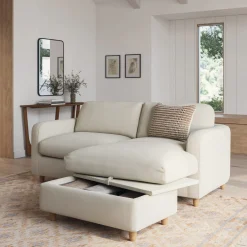 Vati 80" Right Storage Sectional - Natural Oak and Buckler Ivory