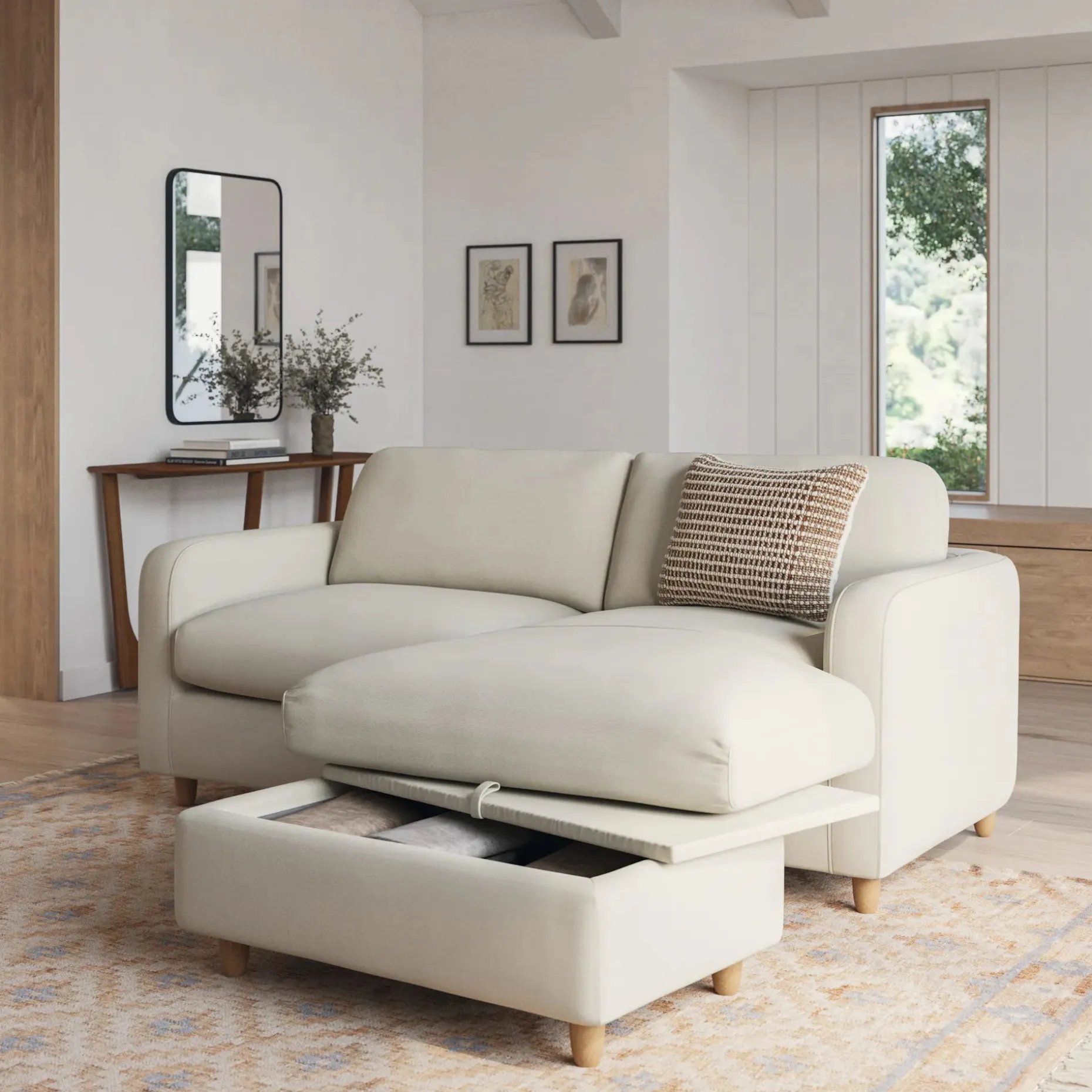 Vati 80" Right Storage Sectional - Natural Oak and Buckler Ivory