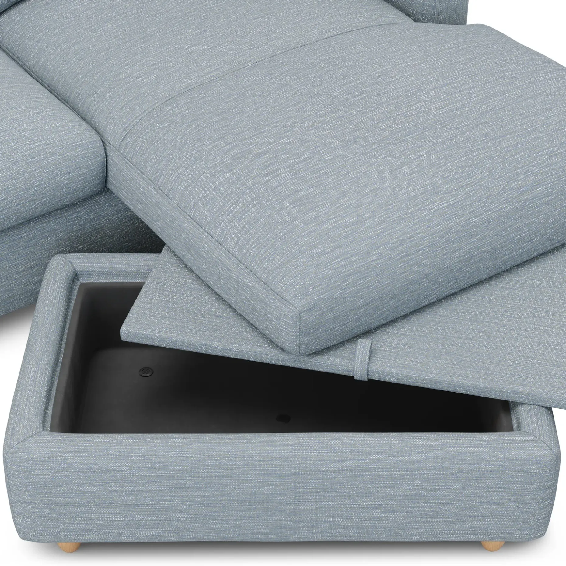 Vati 80" Right Storage Sectional - Natural Oak and Silver Light Blue