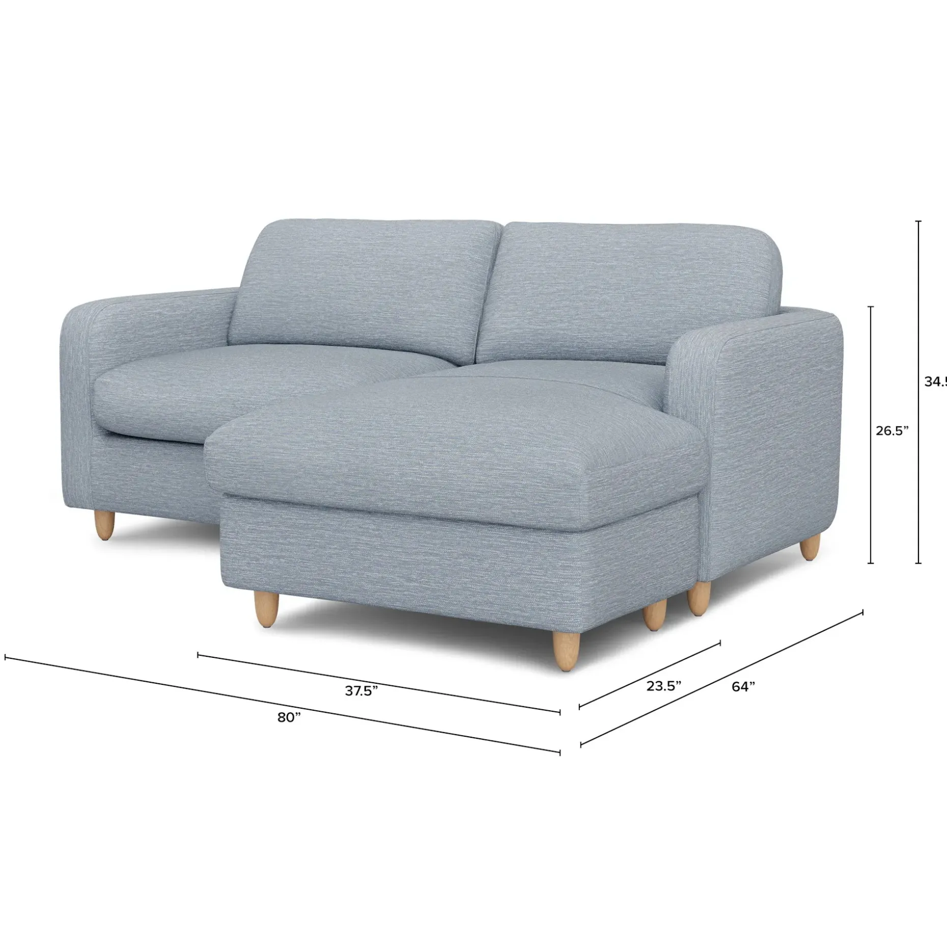 Vati 80" Right Storage Sectional - Natural Oak and Silver Light Blue