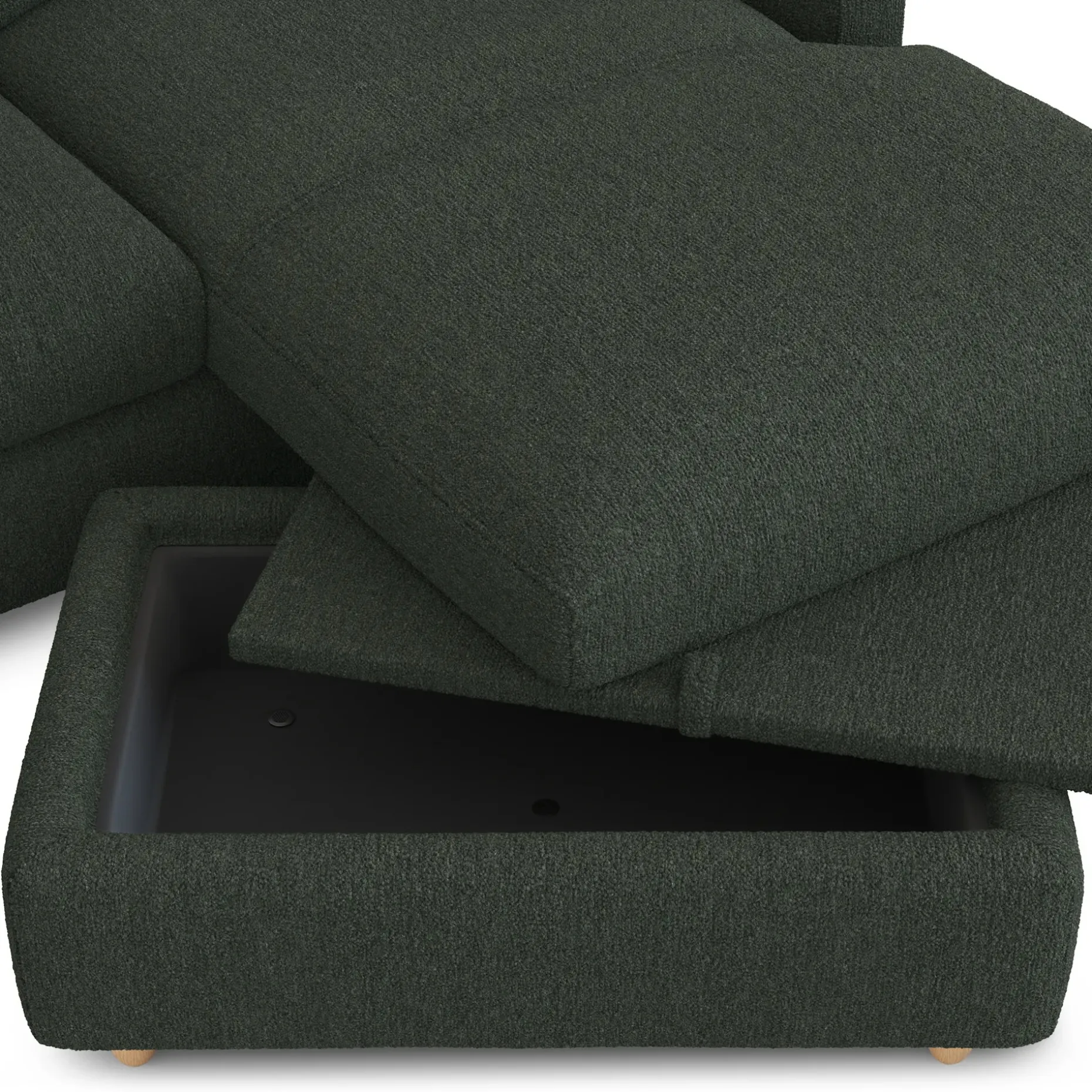 Vati 80" Right Storage Sectional - Natural Oak and Green Wool Bouclé