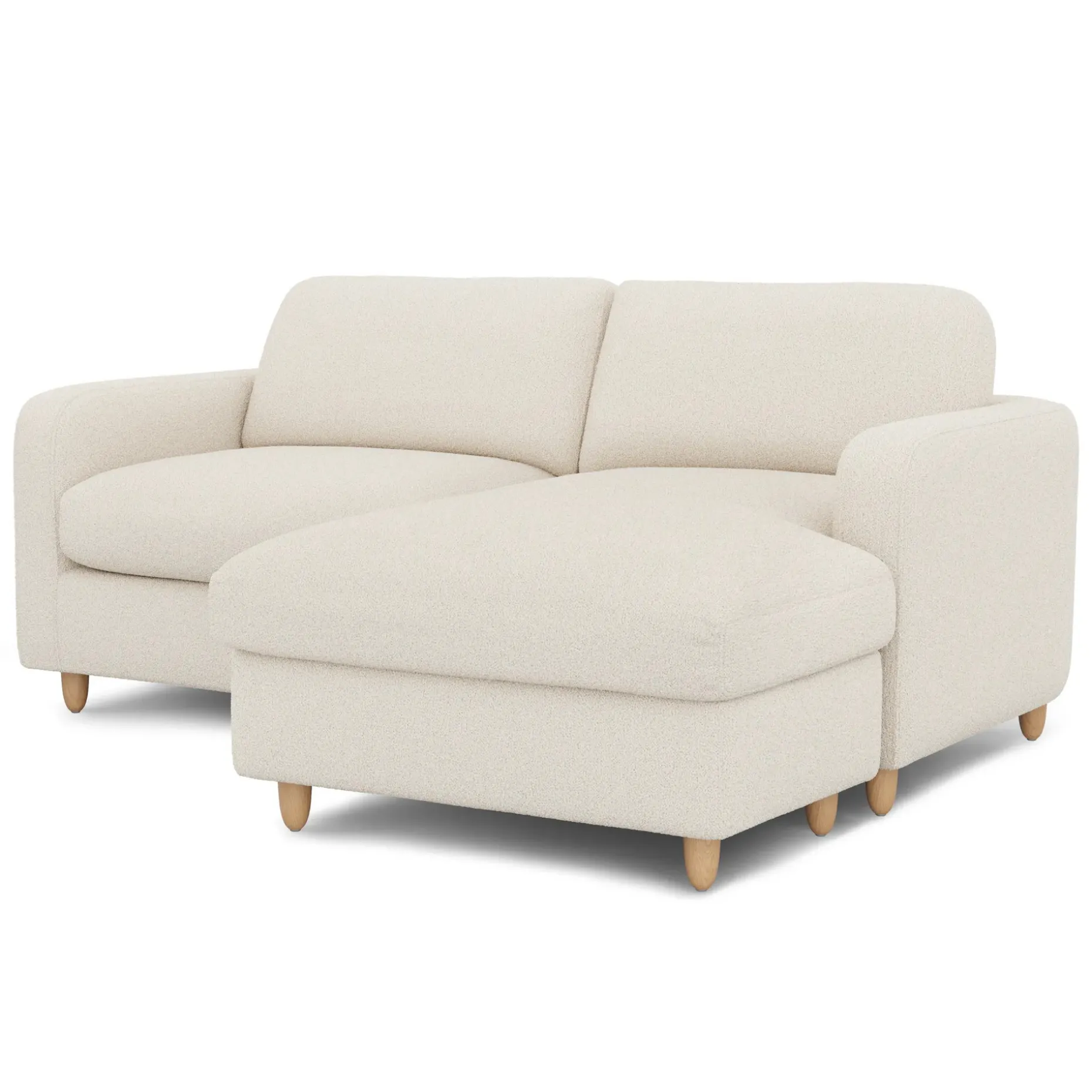 Vati 80" Right Storage Sectional - Natural Oak and Ivory Wool Bouclé