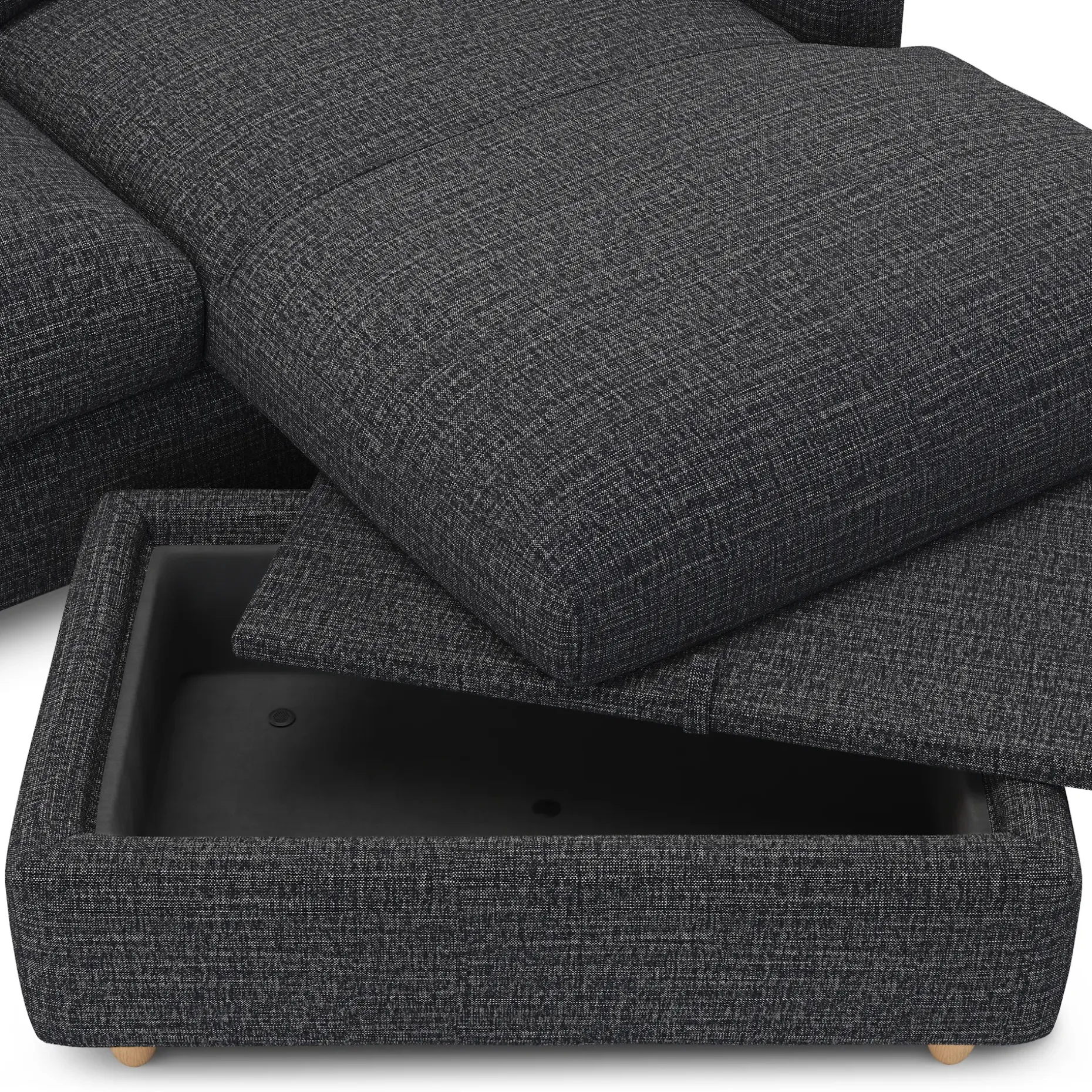 Vati 80" Right Storage Sectional - Natural Oak and Napa Charcoal