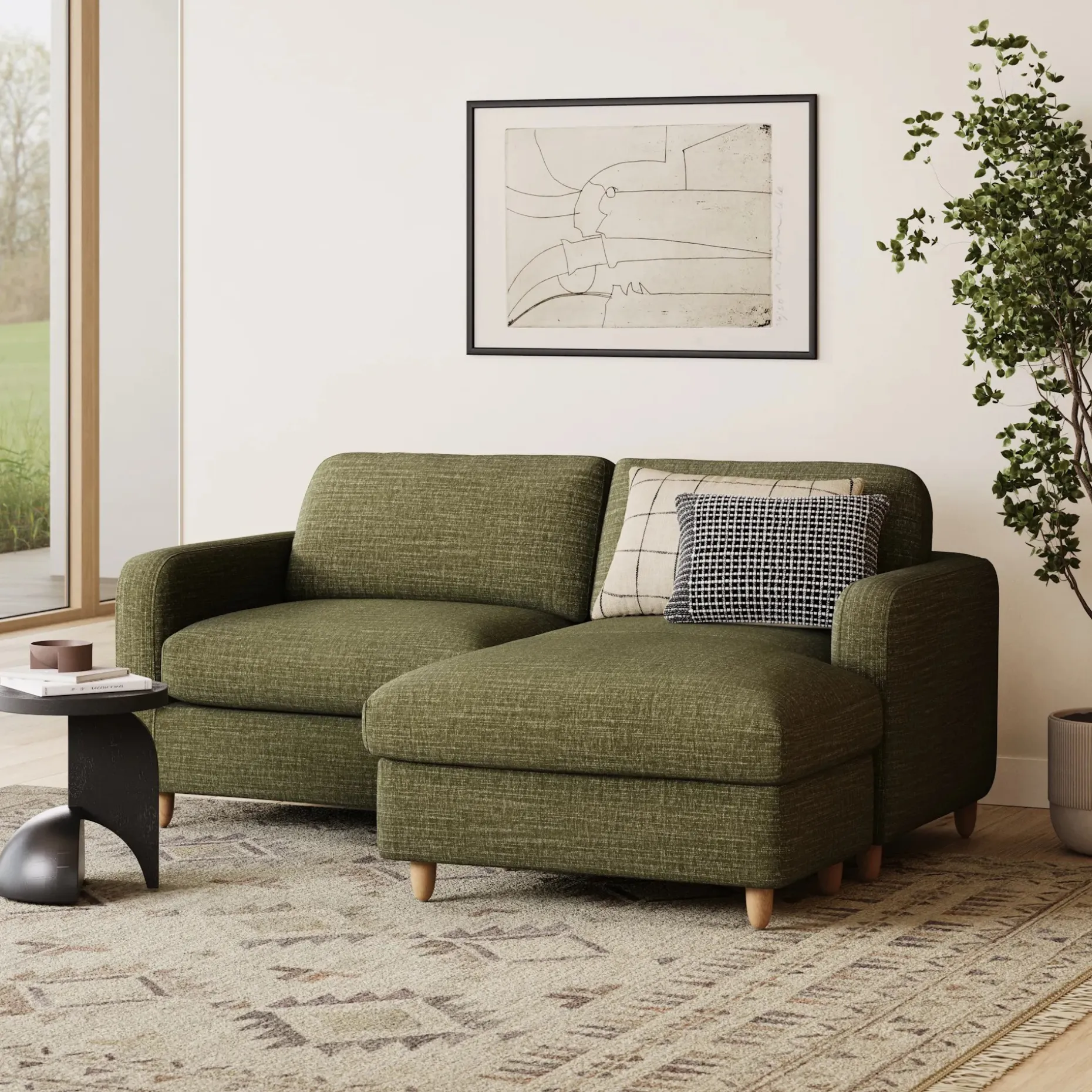 Vati 80" Right Storage Sectional - Natural Oak and Napa Moss