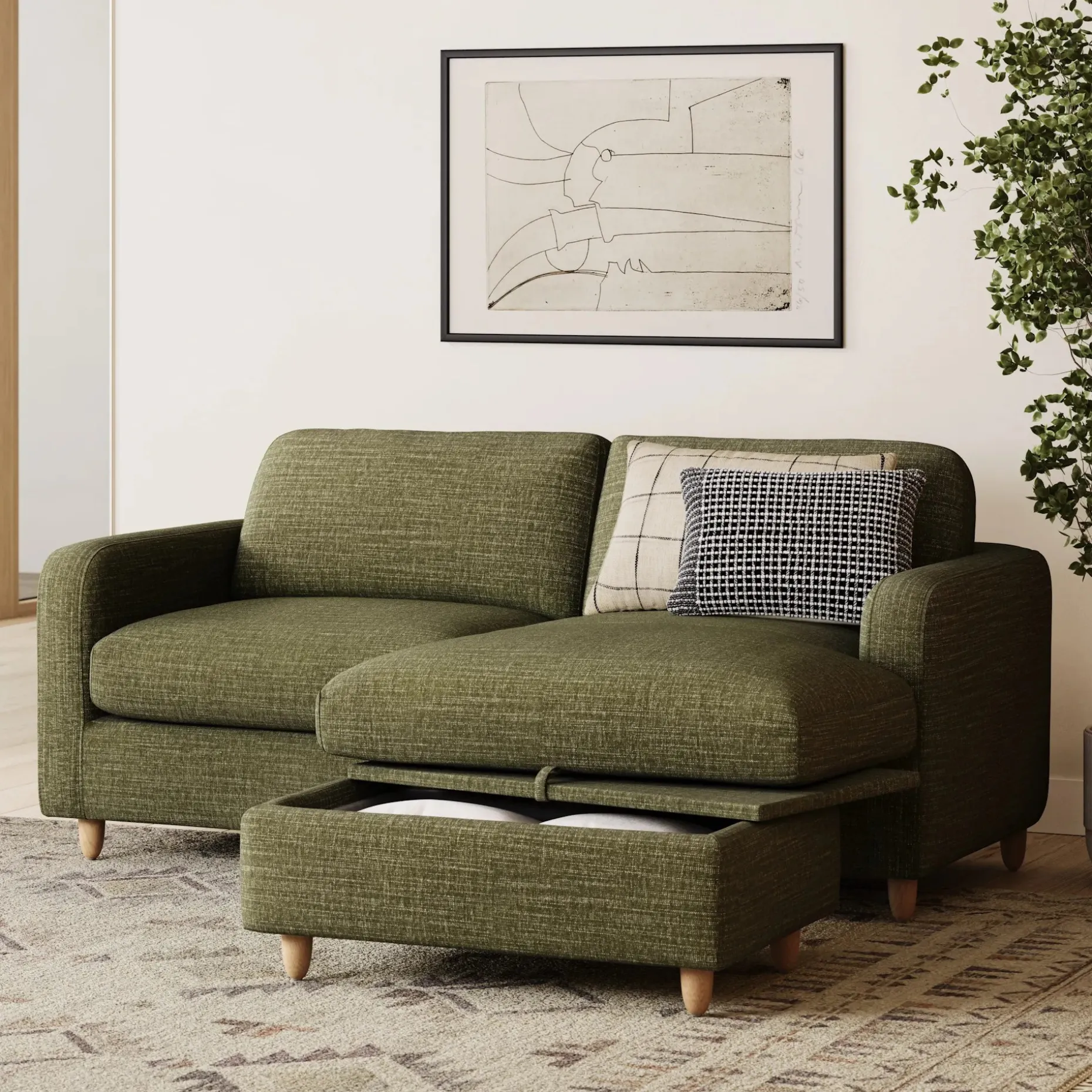 Vati 80" Right Storage Sectional - Natural Oak and Napa Moss