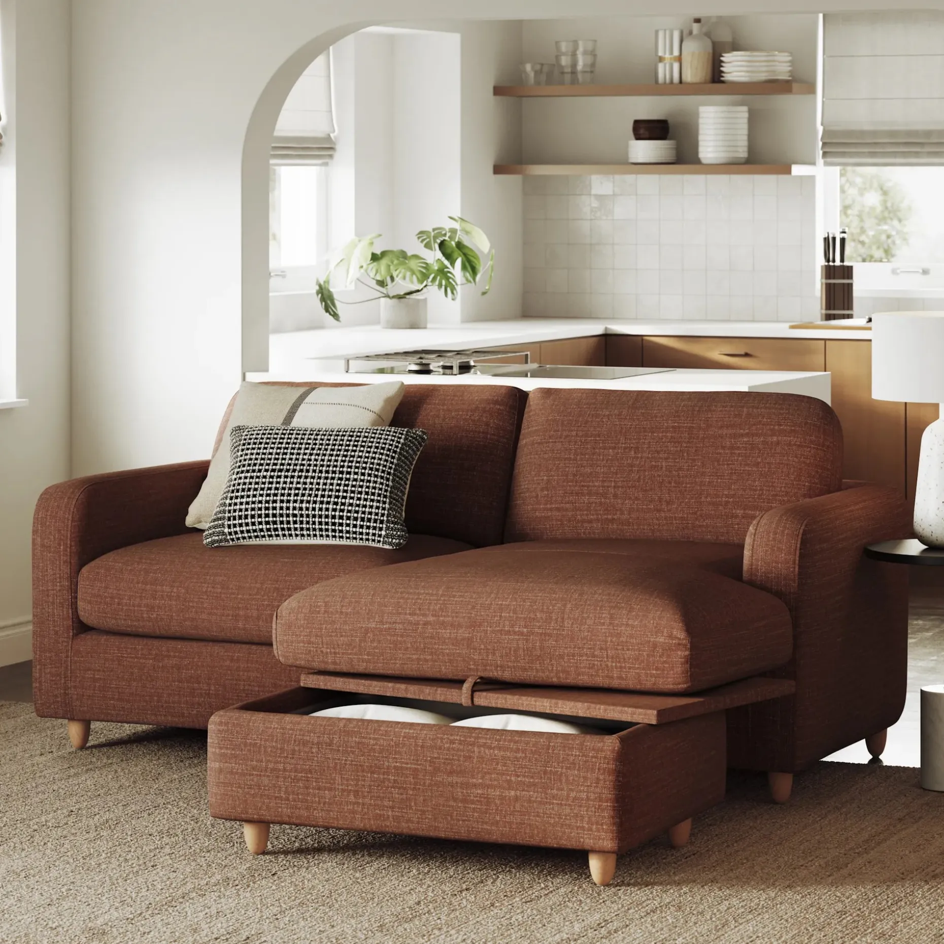 Vati 80" Right Storage Sectional - Natural Oak and Napa Rust