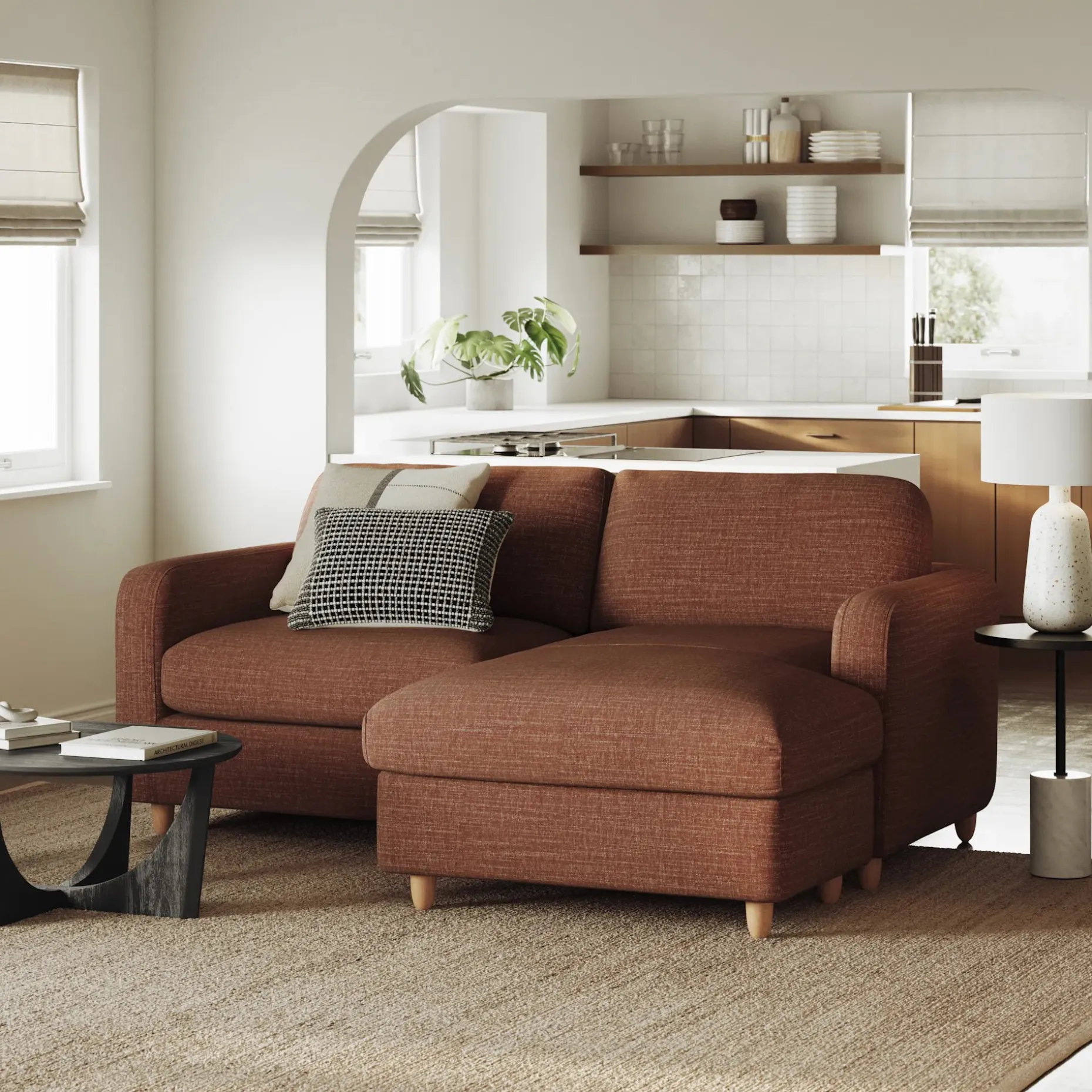 Vati 80" Right Storage Sectional - Natural Oak and Napa Rust