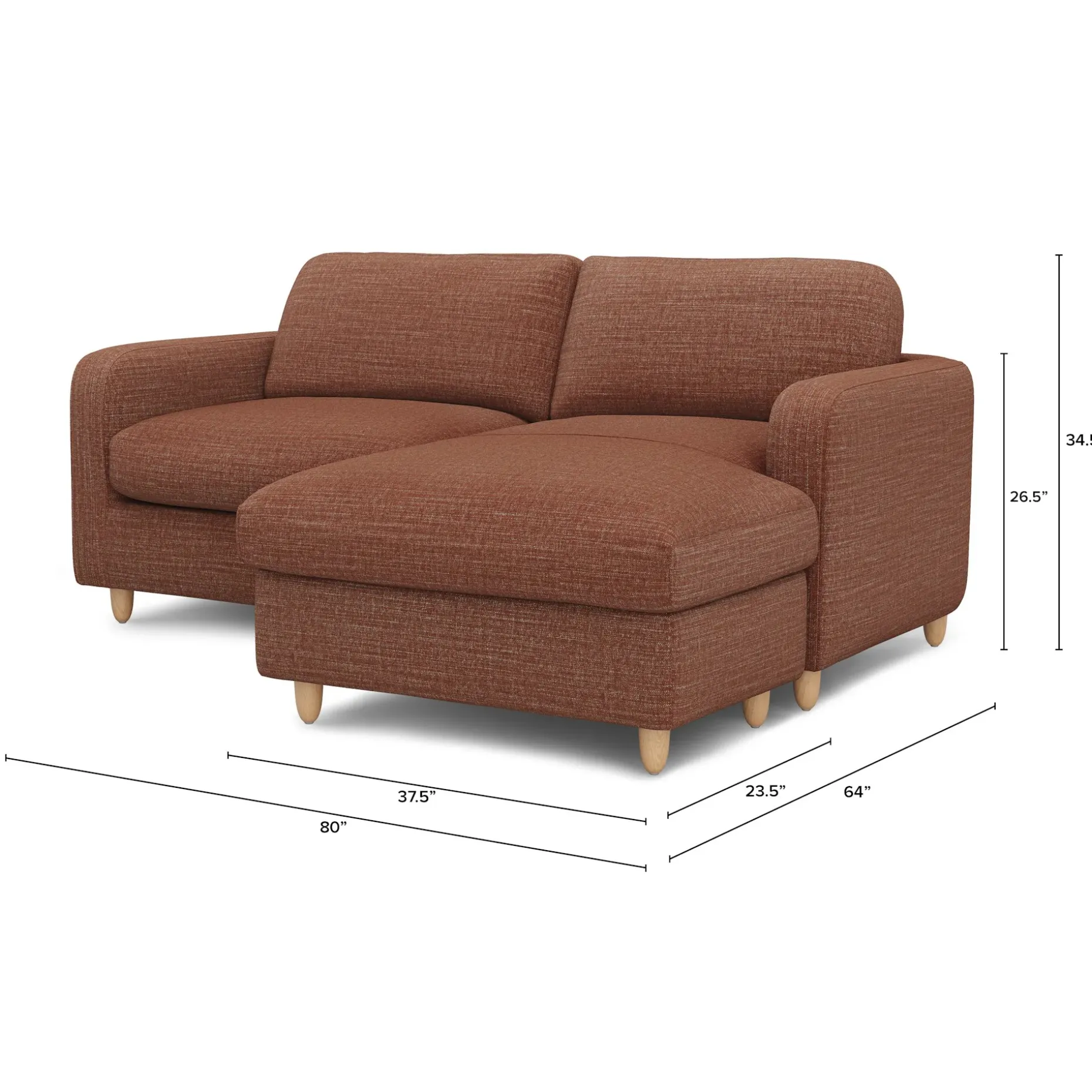 Vati 80" Right Storage Sectional - Natural Oak and Napa Rust