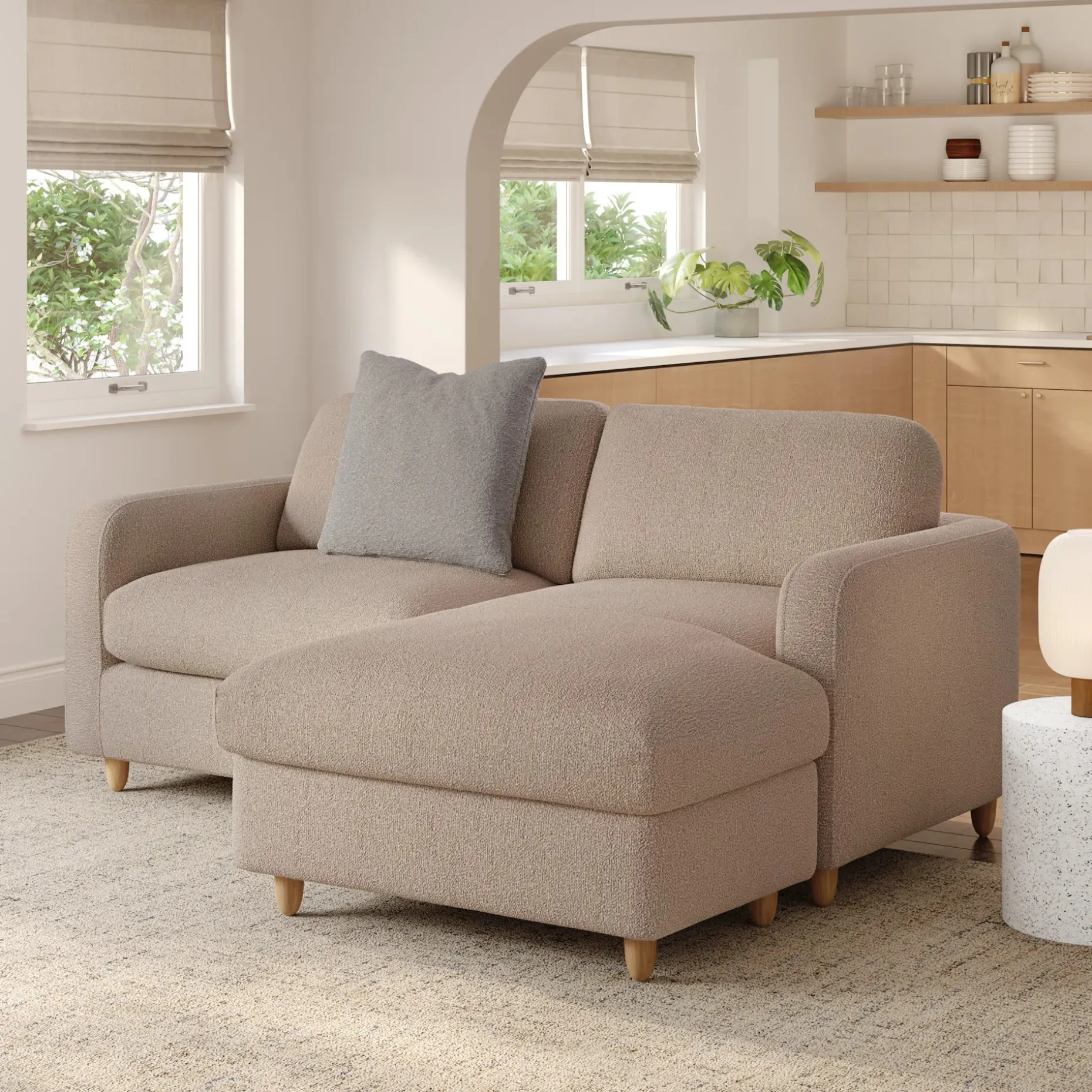 Vati 80" Right Storage Sectional - Sandstone Wool Bouclé