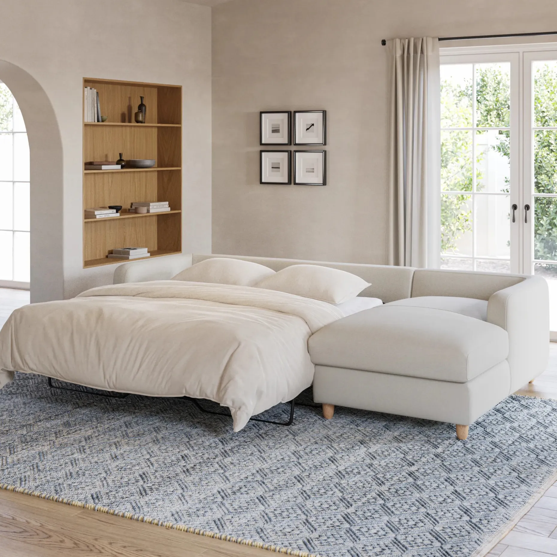 Vati 114" Right Storage Sleeper Sectional - Natural Oak and Buckler Ivory