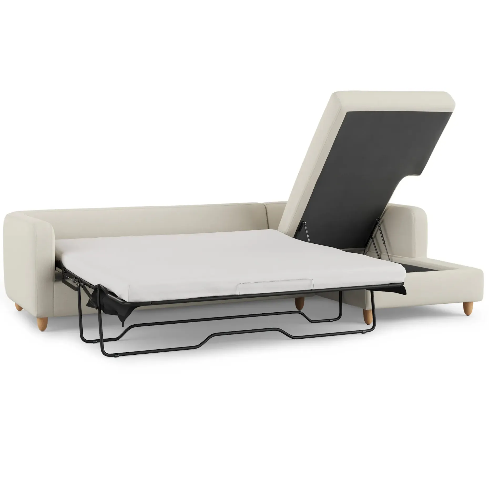 Vati 114" Right Storage Sleeper Sectional - Natural Oak and Buckler Ivory