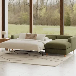 Vati 114" Right Storage Sleeper Sectional - Natural Oak and Napa Moss