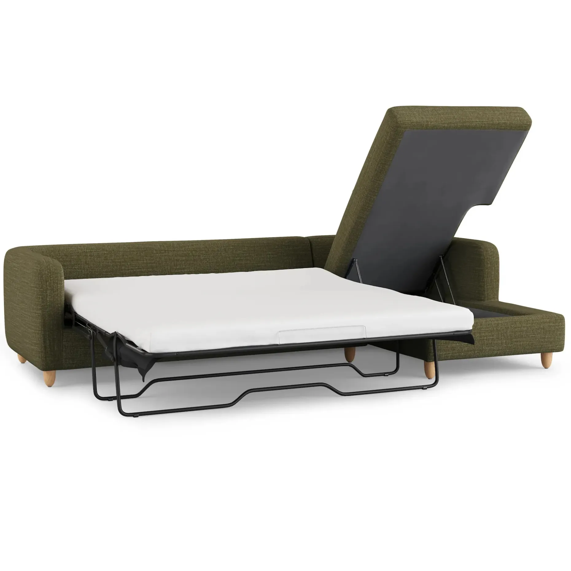 Vati 114" Right Storage Sleeper Sectional - Natural Oak and Napa Moss