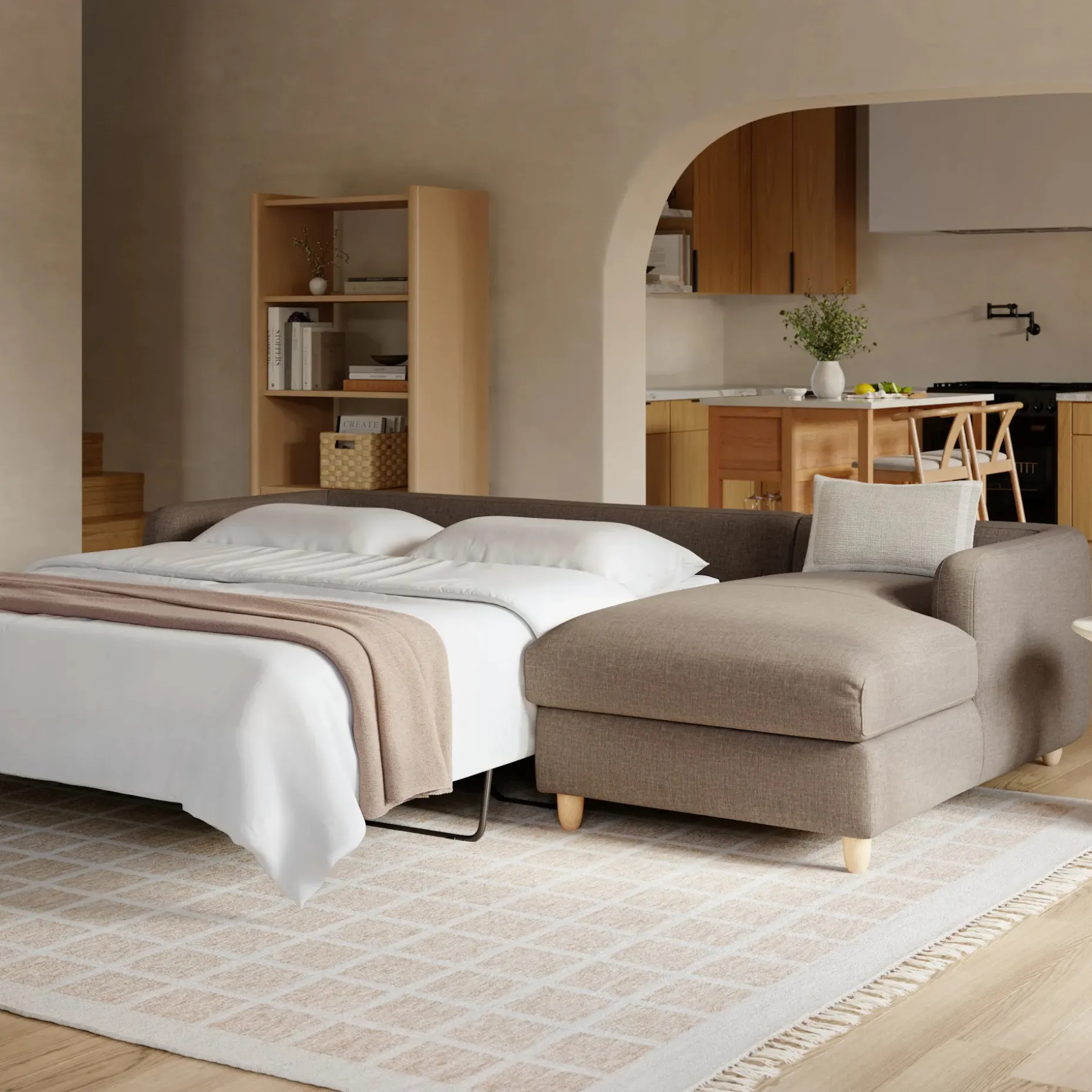 Vati 114" Right Storage Sleeper Sectional - Natural Oak and Buckler Brown