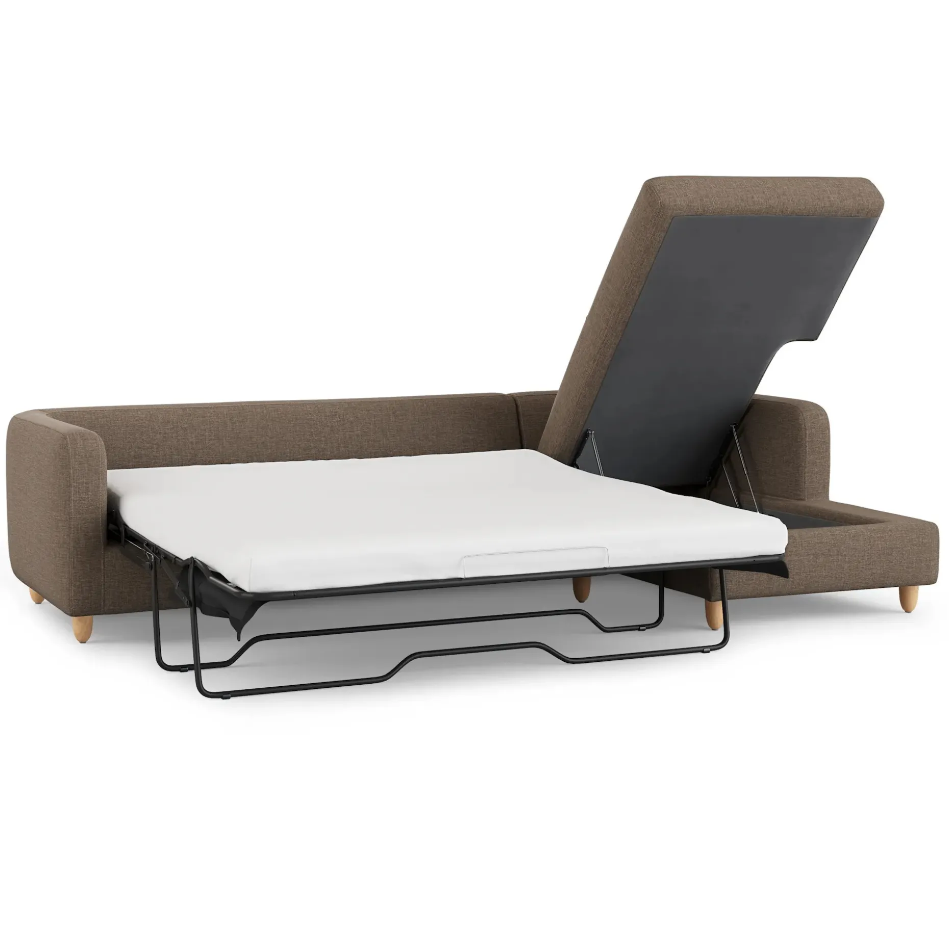 Vati 114" Right Storage Sleeper Sectional - Natural Oak and Buckler Brown