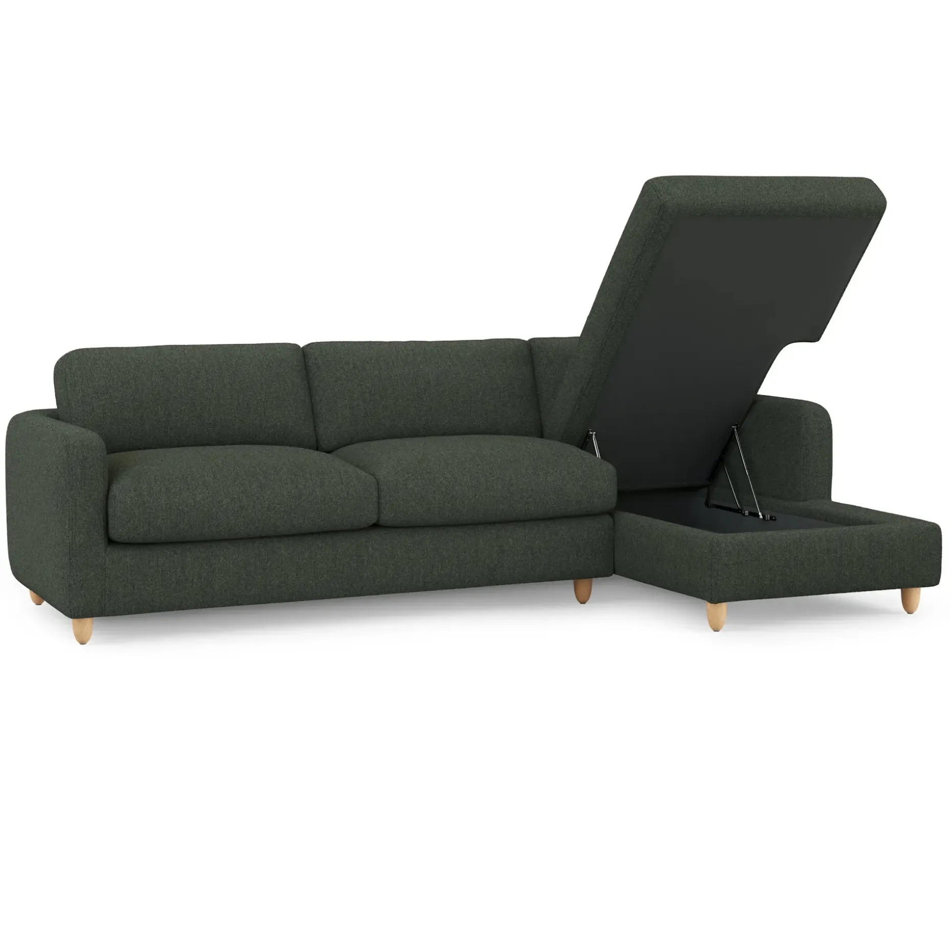 Vati 114" Right Storage Sleeper Sectional - Natural Oak and Green Wool Bouclé
